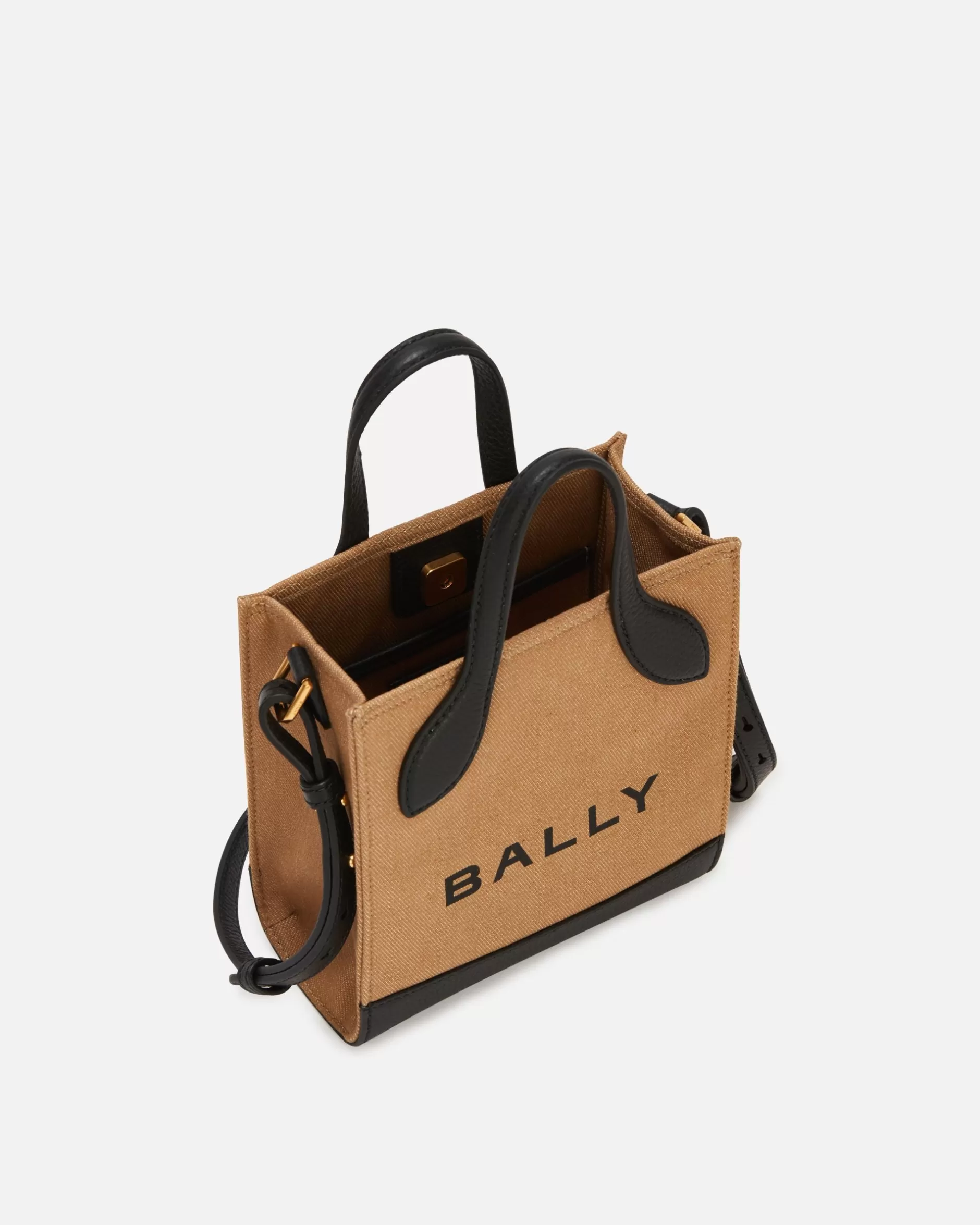 Bally Bar Mini-Tragetasche Aus Canvas Und Leder In Und Schwarz Beige Flash Sale