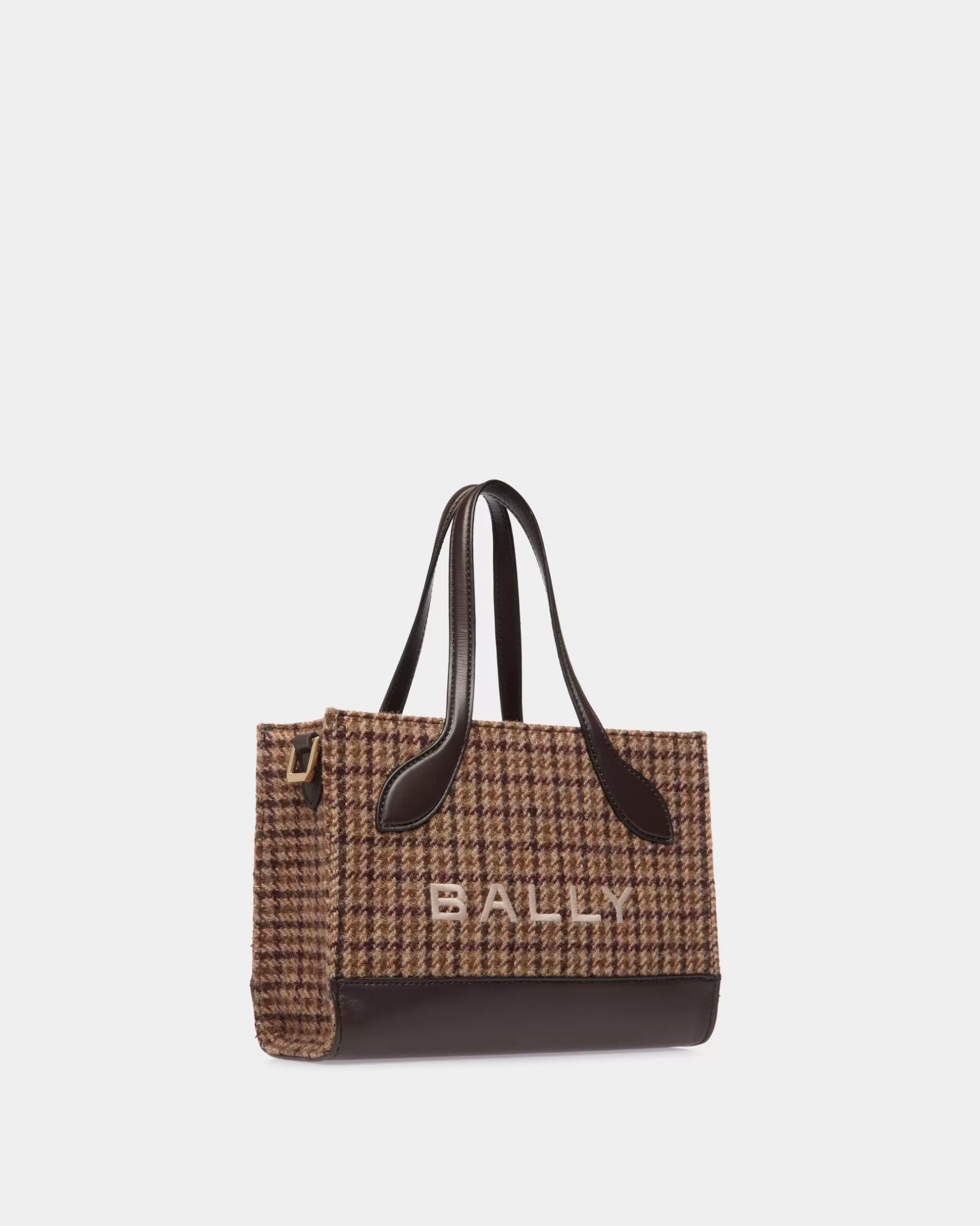 Bally Bar Mini-Tragetasche Aus Wolle Und Leder Mit Karomuster In tönen Braun Shop