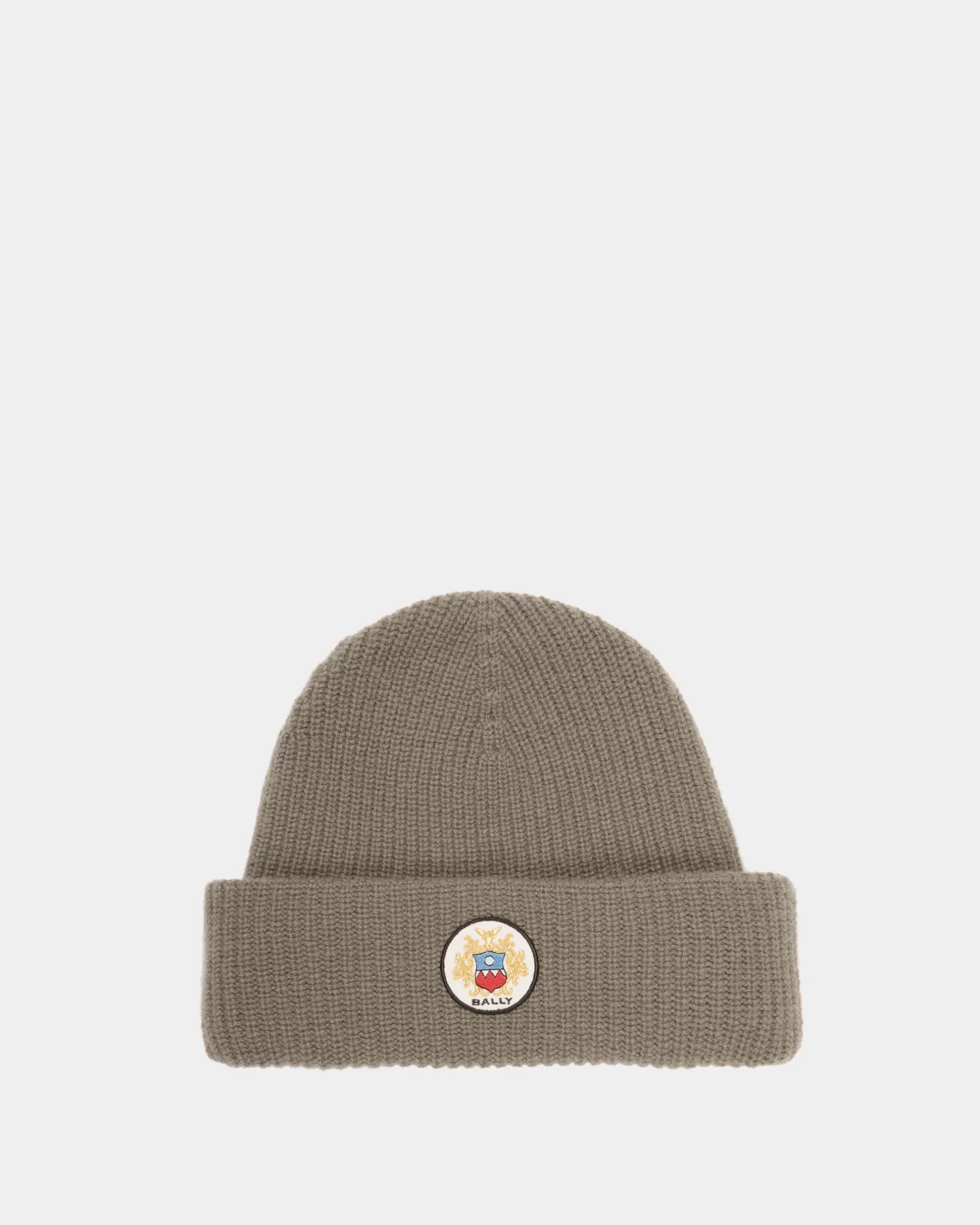Bally Beanie Aus Kaschmir In Military Green Mit Crest Logo Grün Sale