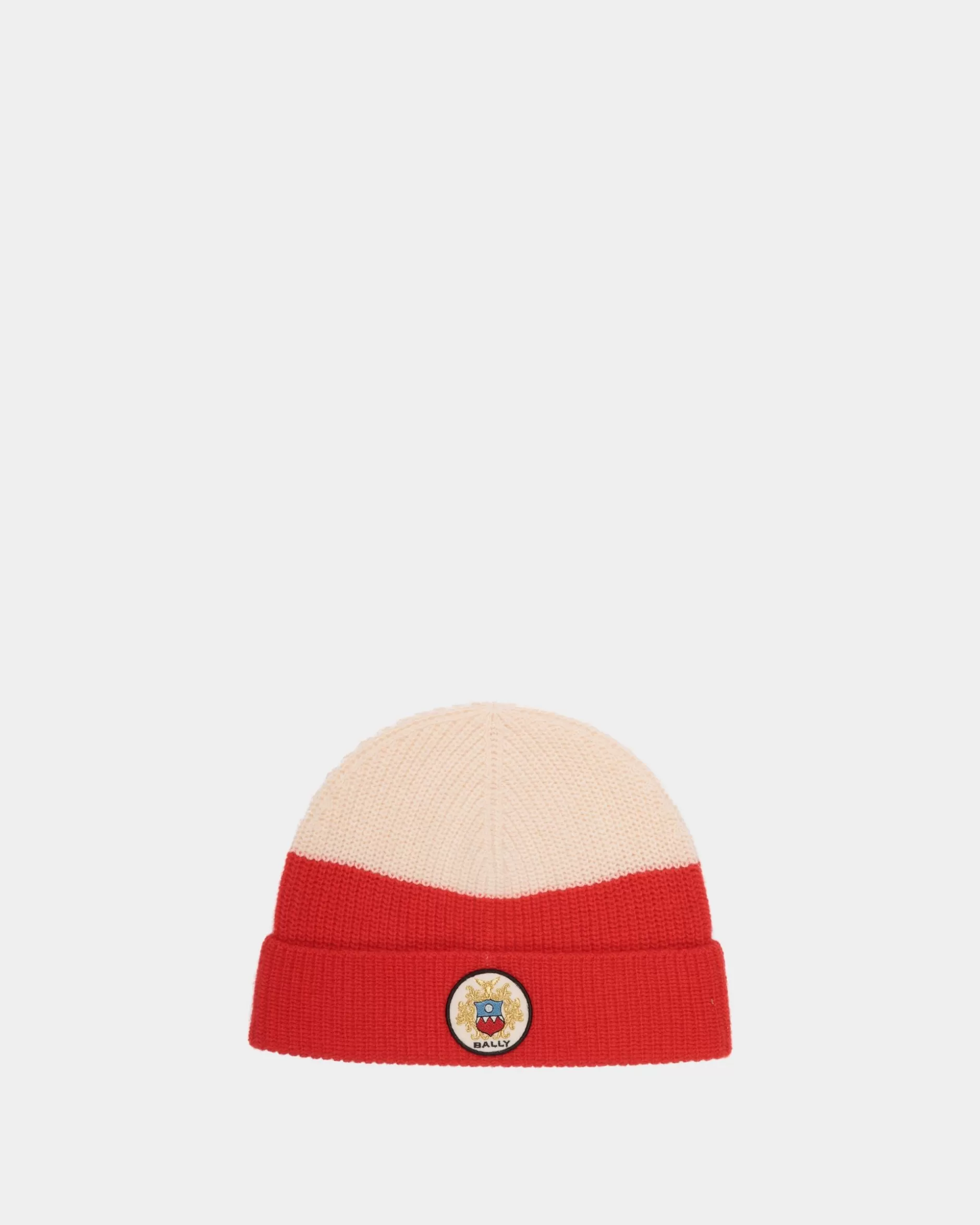 Bally Beanie Aus Wolle In Candy Red Und Elfenbein Mit -Wappen-Logo Mehrfarbig Cheap