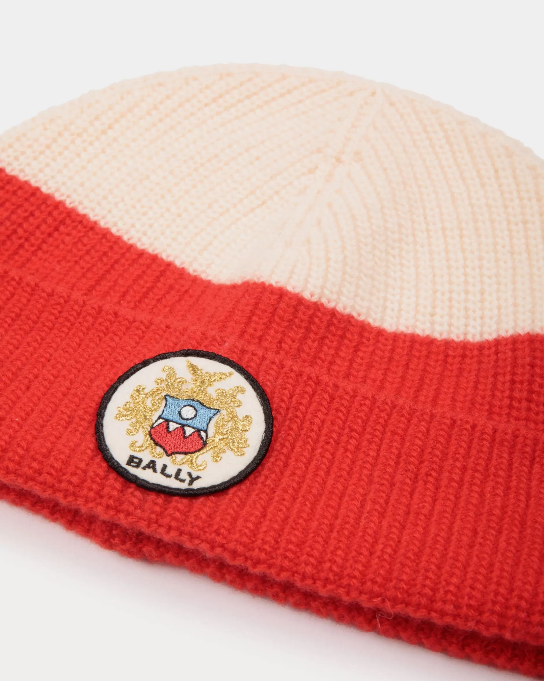 Bally Beanie Aus Wolle In Candy Red Und Elfenbein Mit -Wappen-Logo Mehrfarbig Cheap