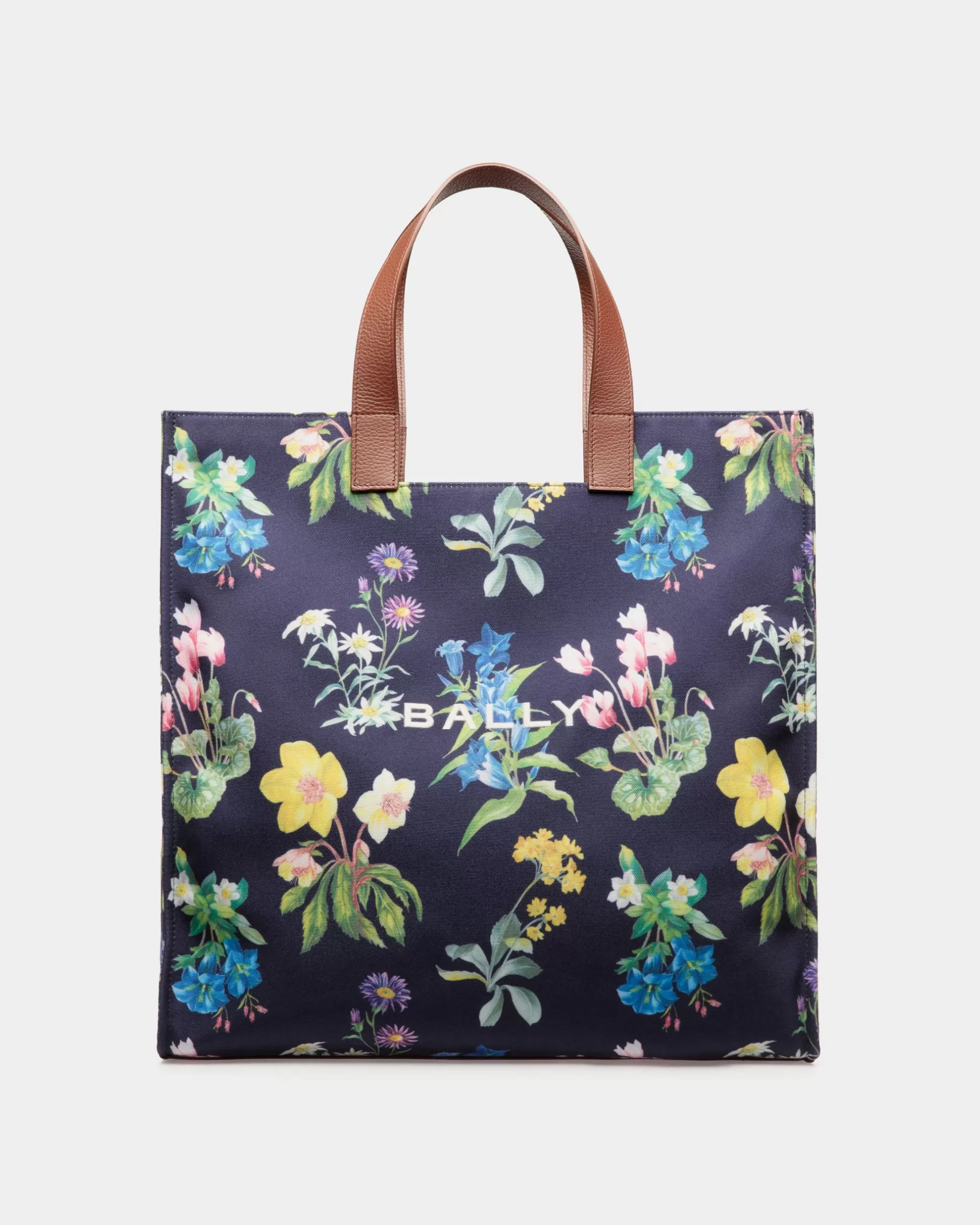 Bally Easy Tragetasche Für Damen Aus Canvas Und Leder Mit Mountain Flower-Print Blau Flash Sale