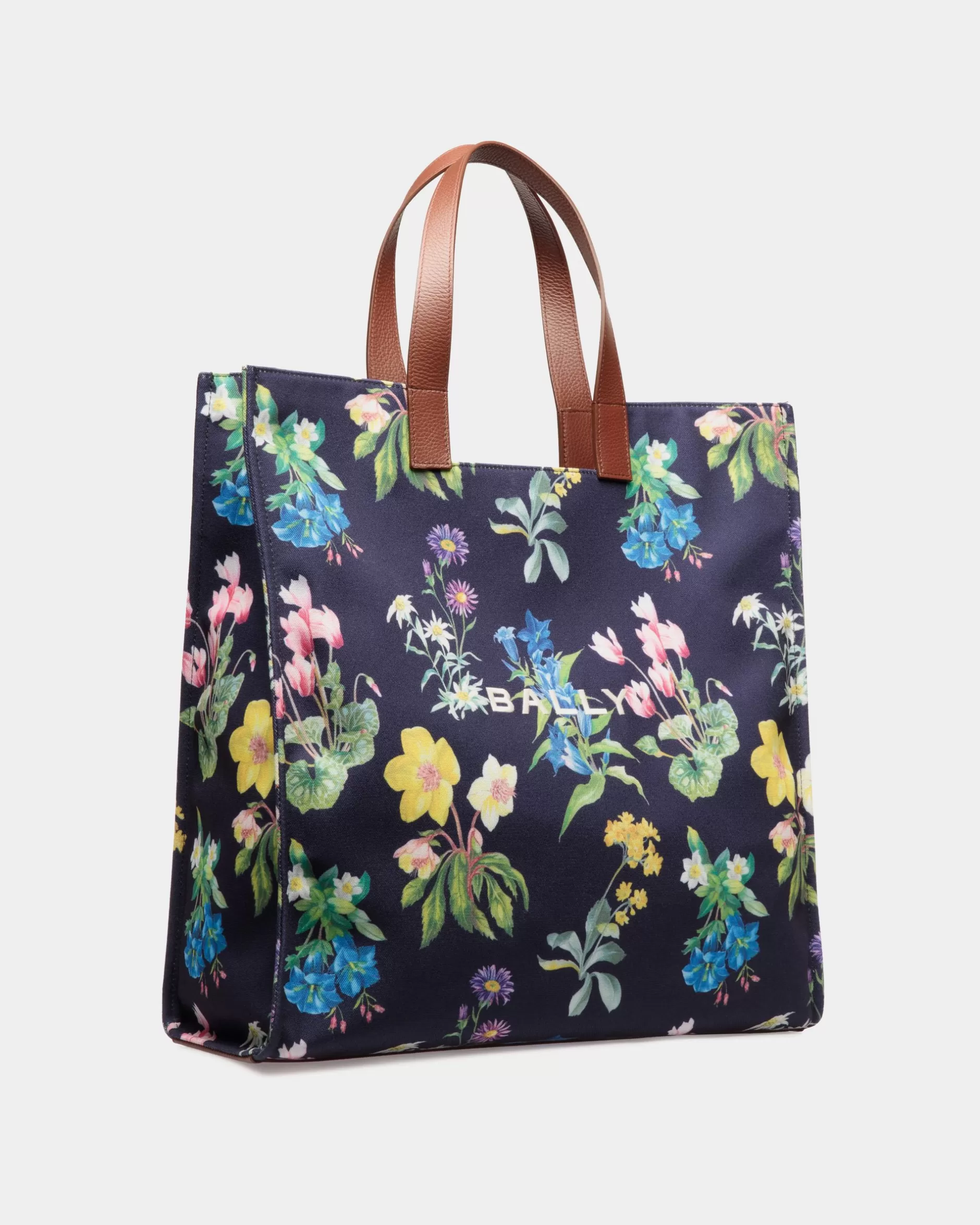Bally Easy Tragetasche Für Damen Aus Canvas Und Leder Mit Mountain Flower-Print Blau Flash Sale