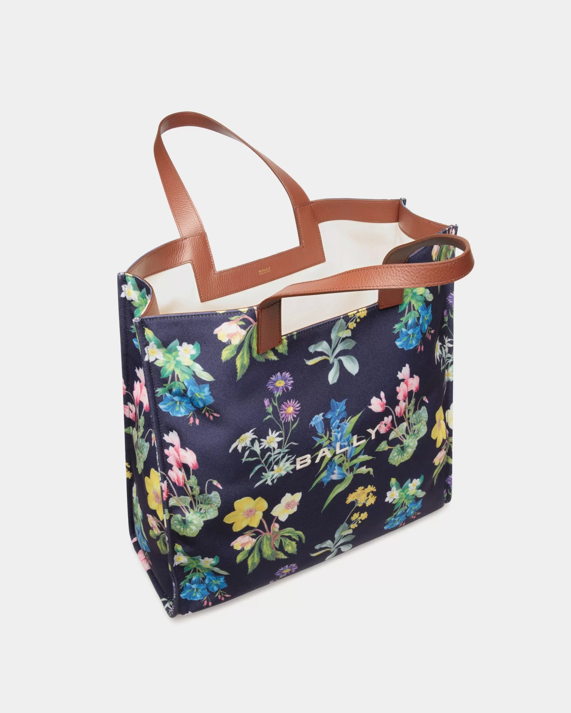 Bally Easy Tragetasche Für Damen Aus Canvas Und Leder Mit Mountain Flower-Print Blau Flash Sale