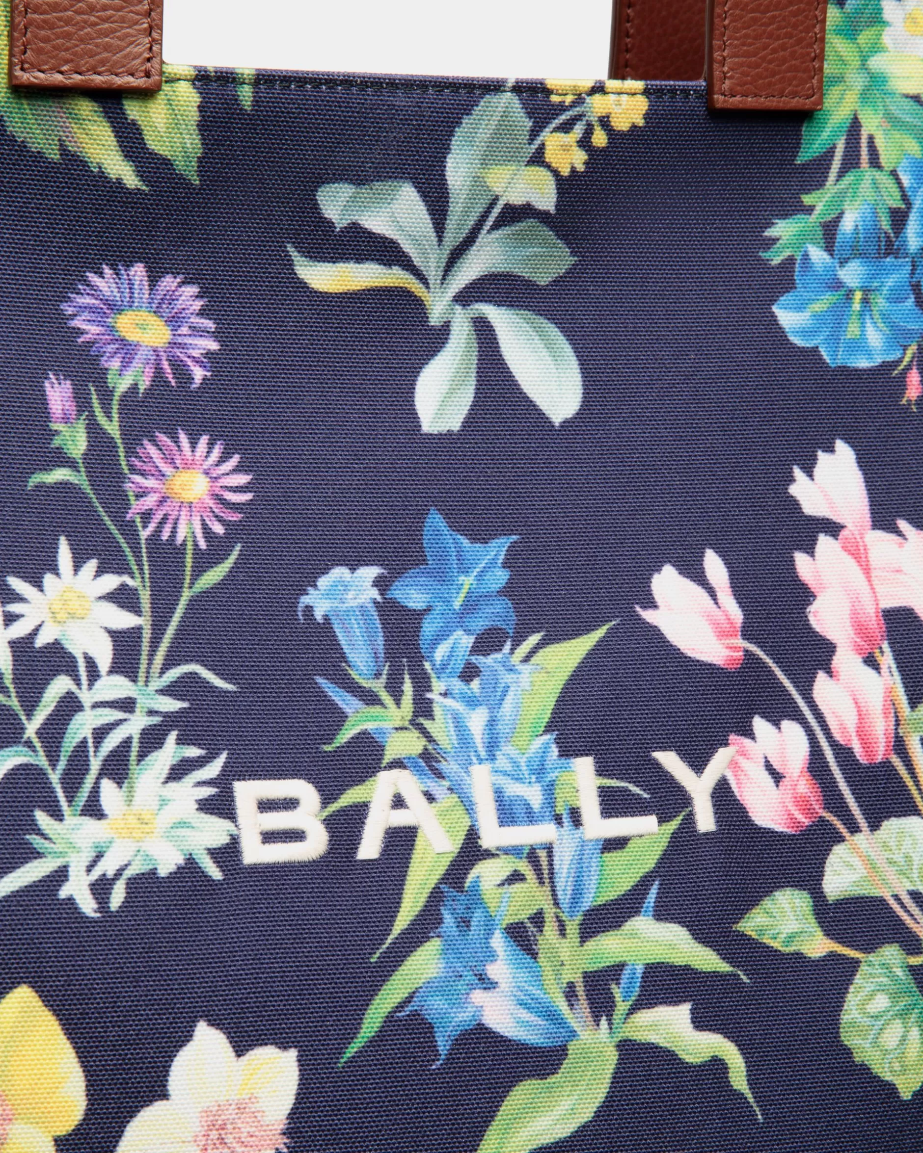 Bally Easy Tragetasche Für Damen Aus Canvas Und Leder Mit Mountain Flower-Print Blau Flash Sale