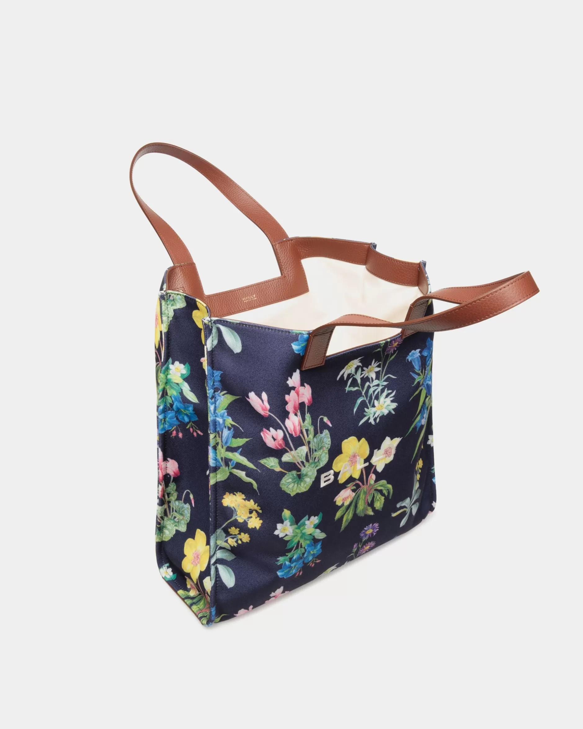 Bally Easy Tragetasche Für Damen Aus Canvas Und Leder Mit Mountain Flower-Print Blau Cheap