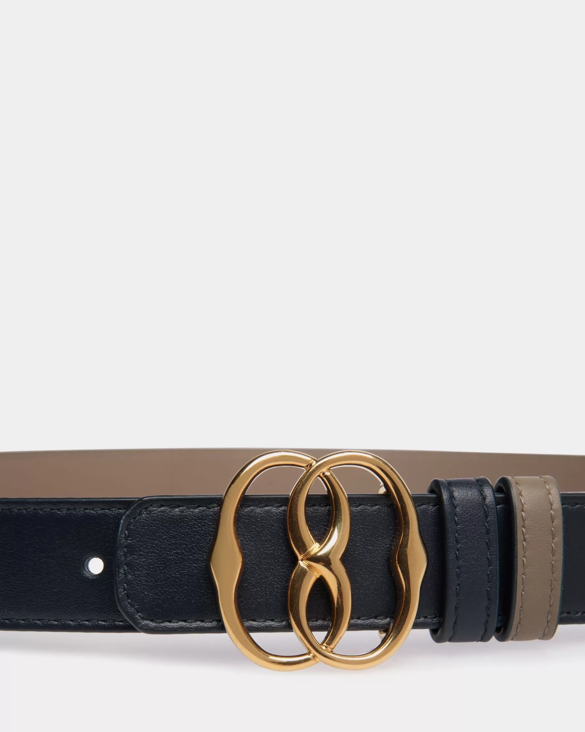 Bally Emblem 25mm Wendegürtel Aus Leder In Navy Blue Und Taupe Mehrfarbig Online