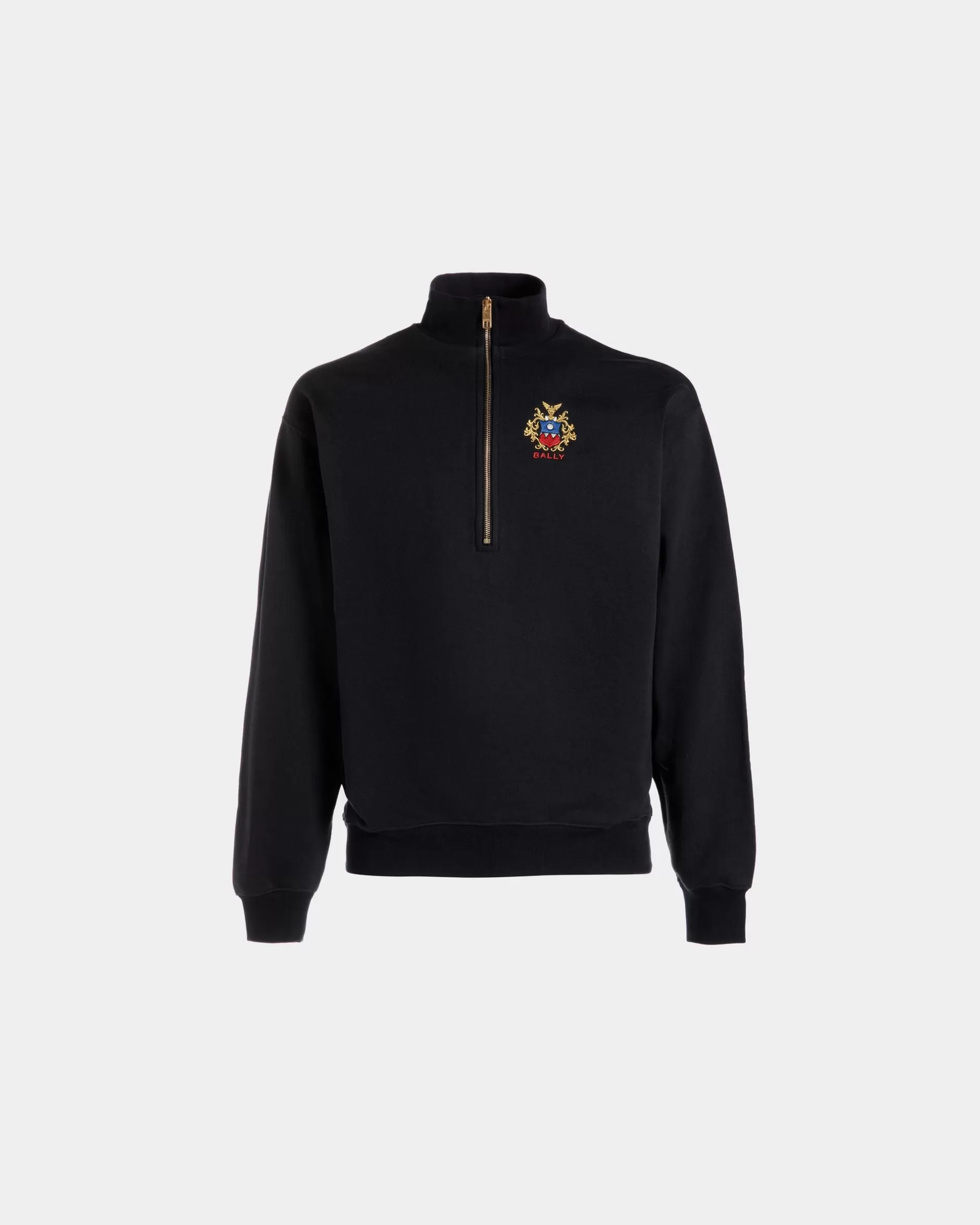 Bally Half-Zip-Sweatshirt Aus Baumwolle In Navy Blue Mit Crest Logo Blau Store