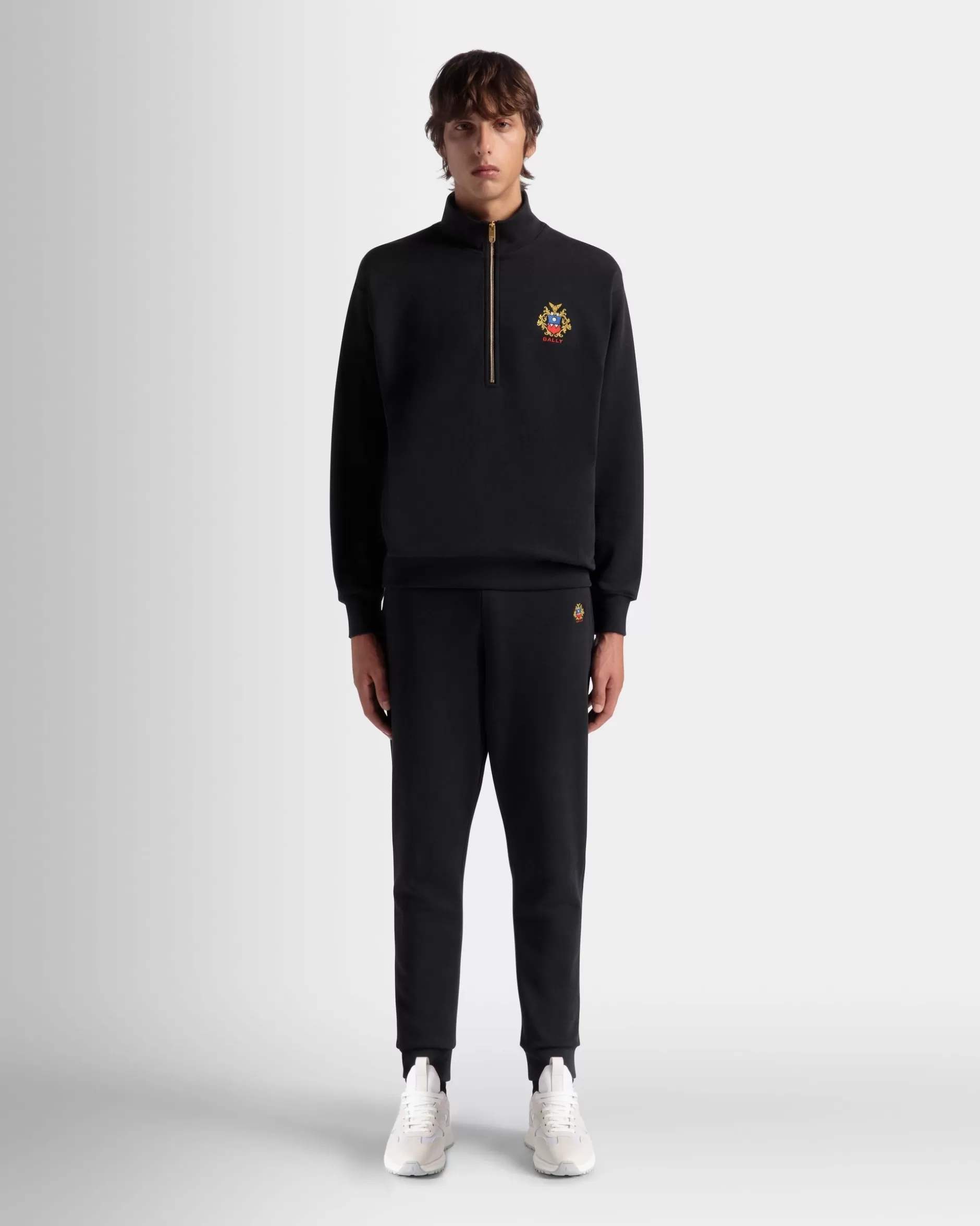Bally Half-Zip-Sweatshirt Aus Baumwolle In Navy Blue Mit Crest Logo Blau Store