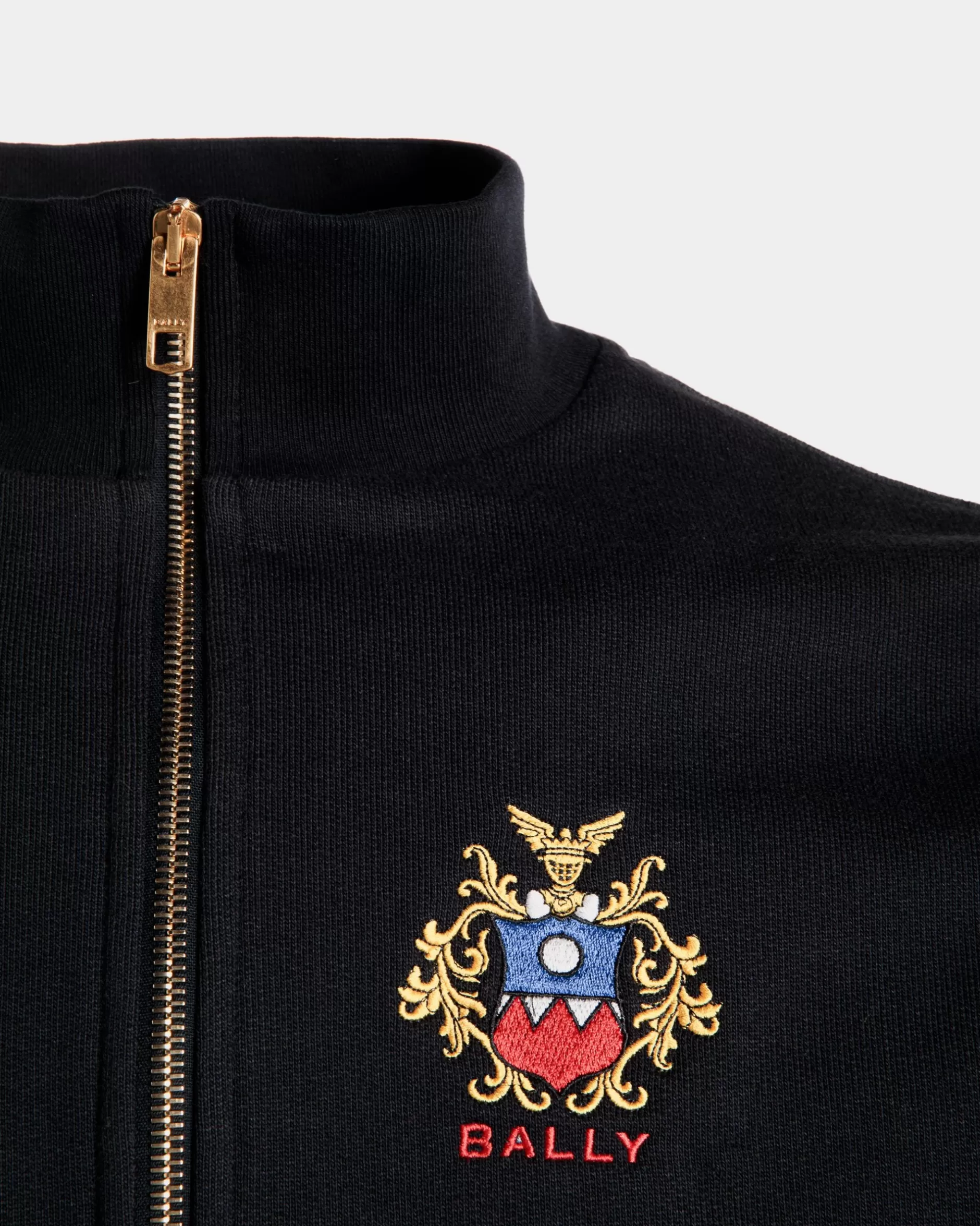 Bally Half-Zip-Sweatshirt Aus Baumwolle In Navy Blue Mit Crest Logo Blau Store