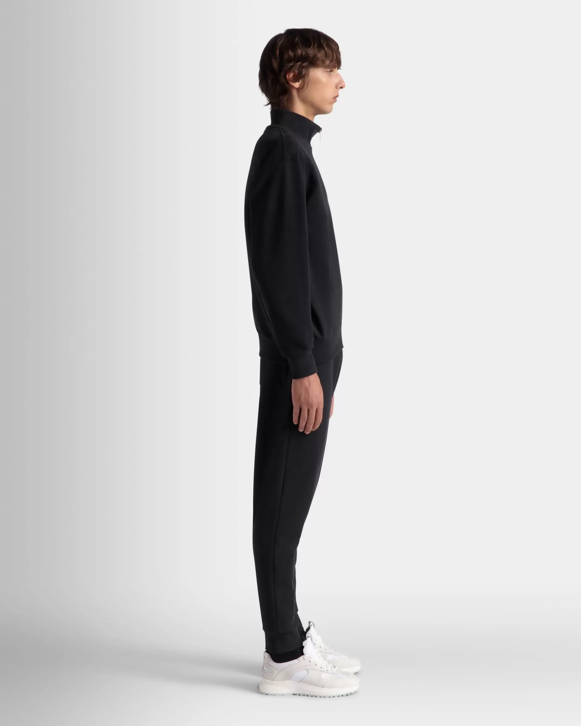 Bally Half-Zip-Sweatshirt Aus Baumwolle In Navy Blue Mit Crest Logo Blau Store