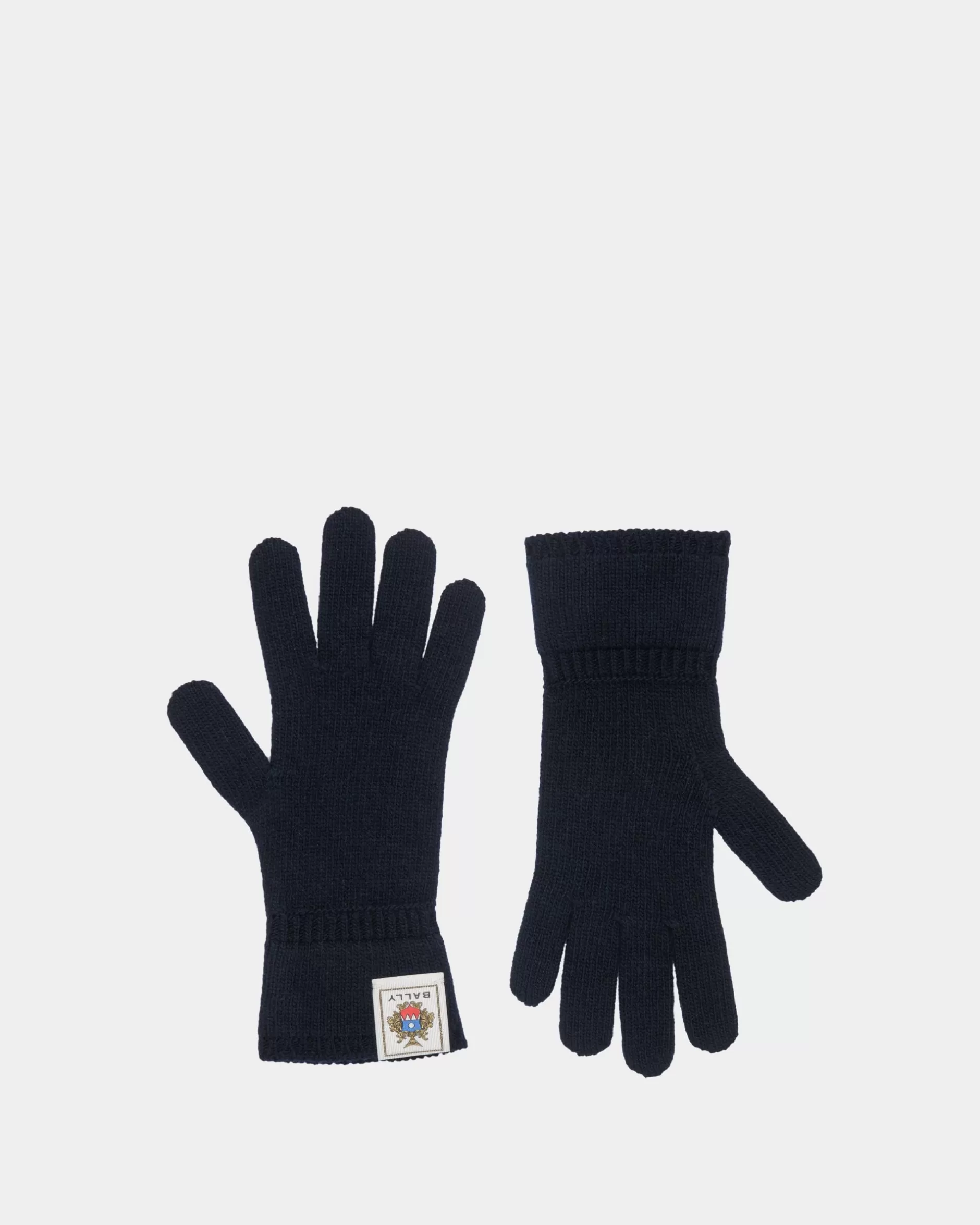 Bally Handschuhe Aus Wolle In Navy Blue Mit Crest Logo Blau Clearance
