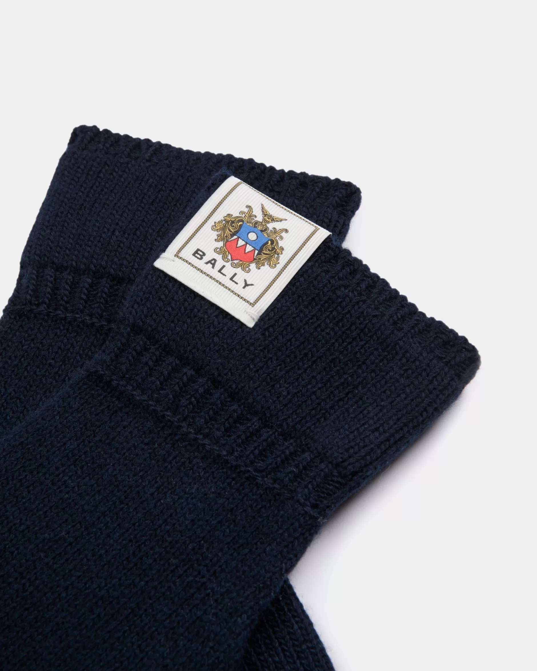 Bally Handschuhe Aus Wolle In Navy Blue Mit Crest Logo Blau Clearance