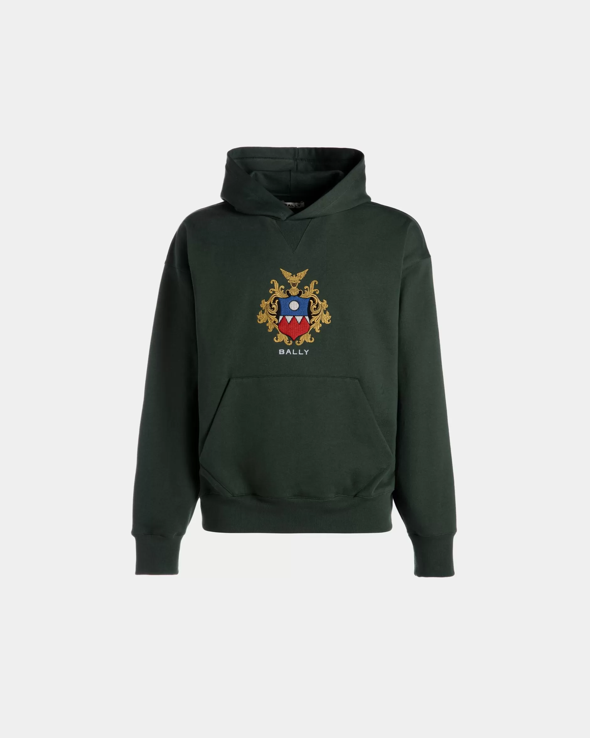 Bally Kapuzenpullover Aus Baumwolle In Bottle Green Mit Crest Logo Grün Best