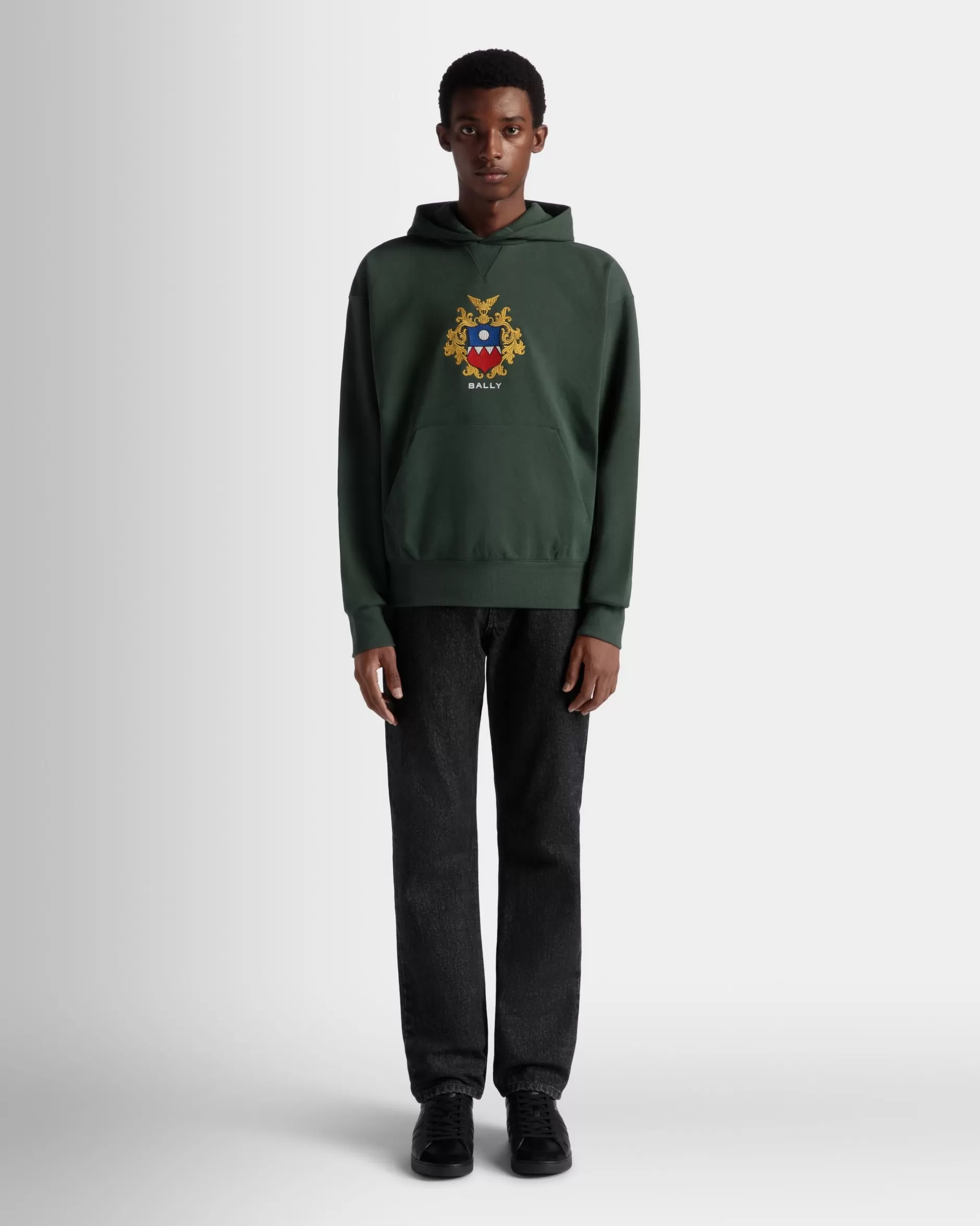 Bally Kapuzenpullover Aus Baumwolle In Bottle Green Mit Crest Logo Grün Best