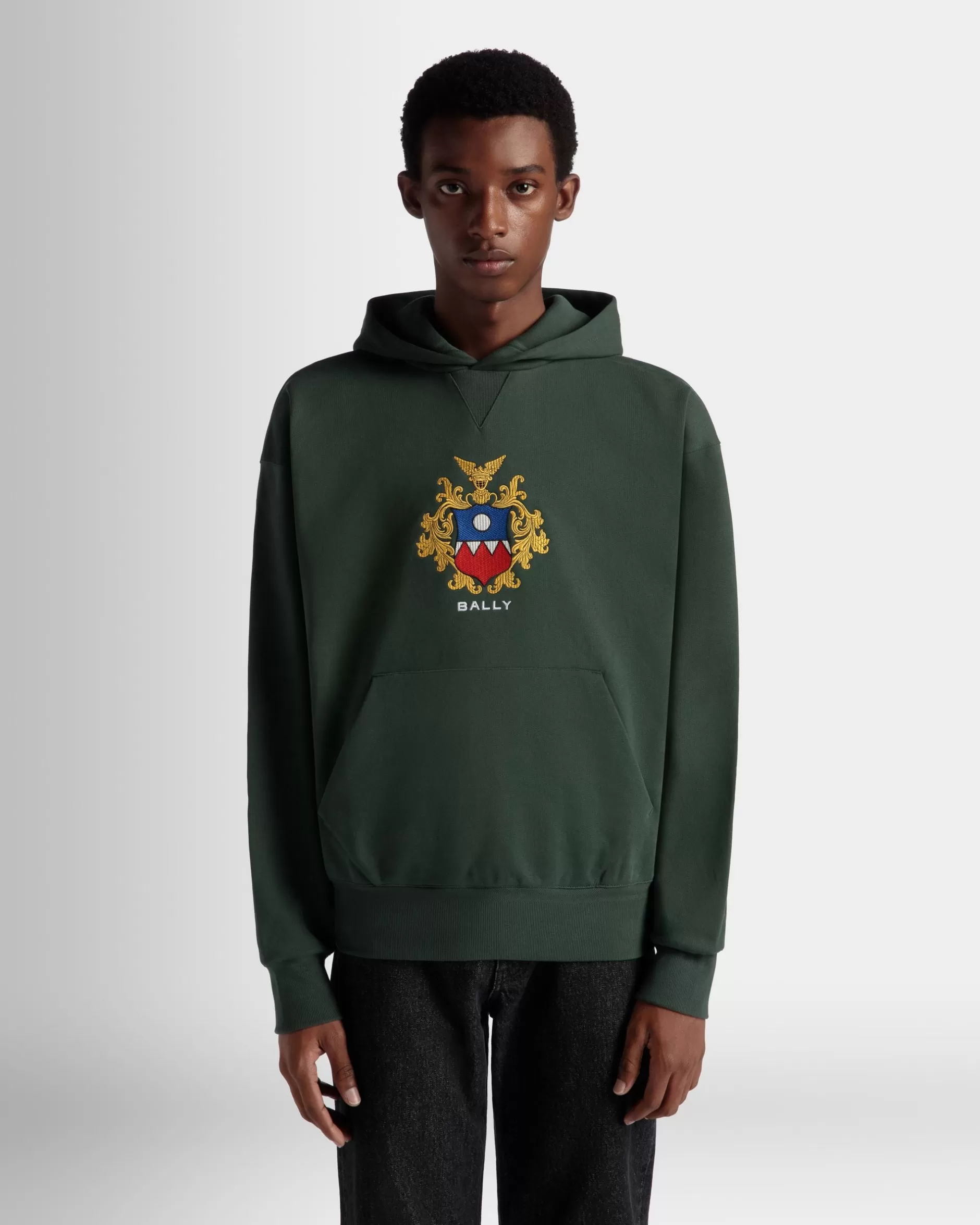 Bally Kapuzenpullover Aus Baumwolle In Bottle Green Mit Crest Logo Grün Best