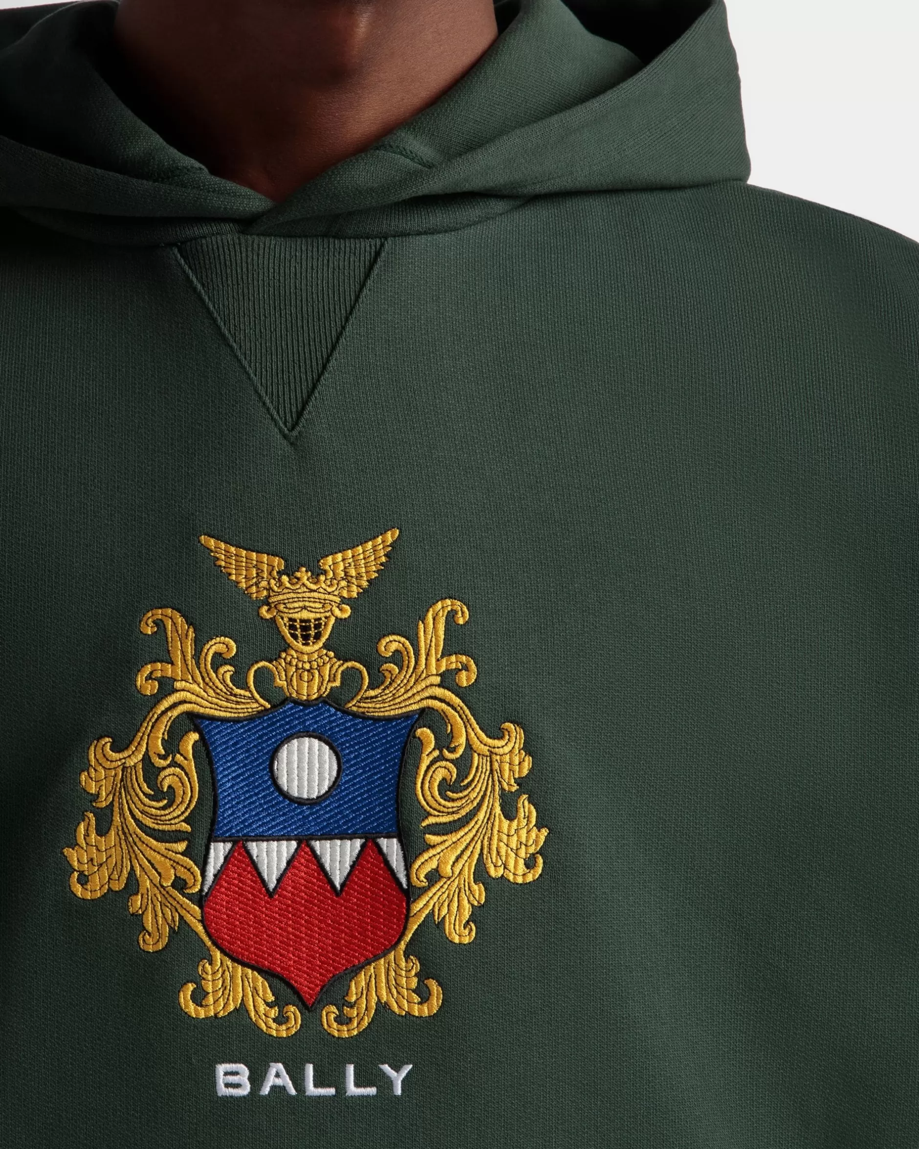 Bally Kapuzenpullover Aus Baumwolle In Bottle Green Mit Crest Logo Grün Best