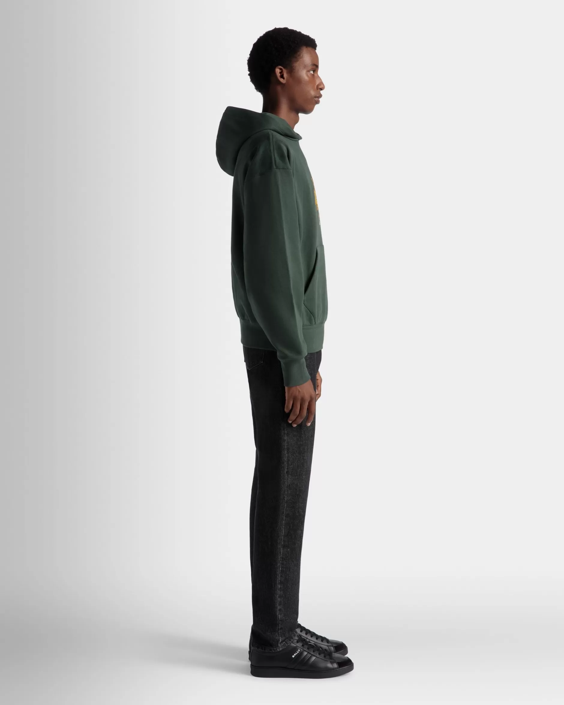 Bally Kapuzenpullover Aus Baumwolle In Bottle Green Mit Crest Logo Grün Best