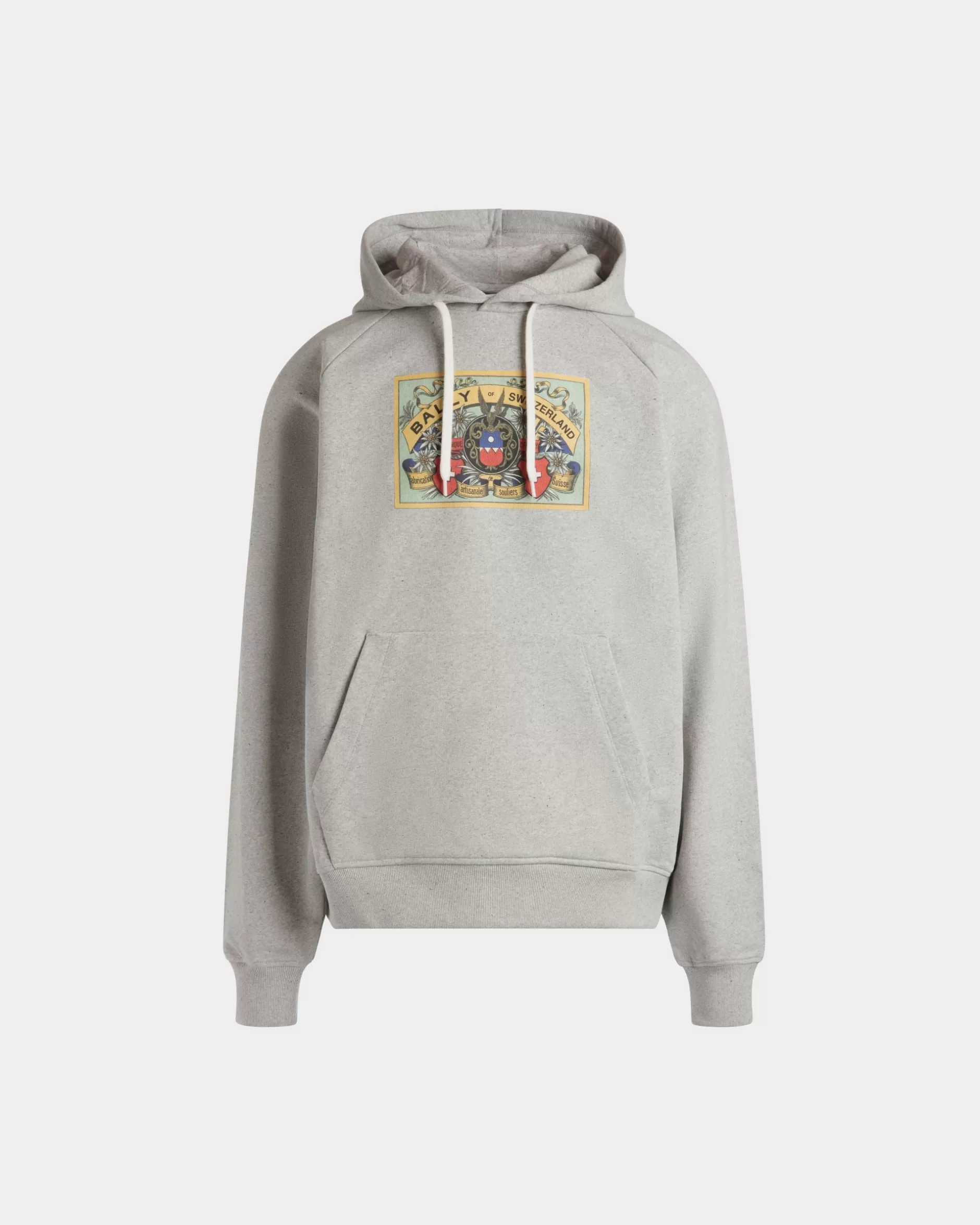 Bally Kapuzenpullover Aus Baumwolle In Meliert Mit Crest Label Grau Shop
