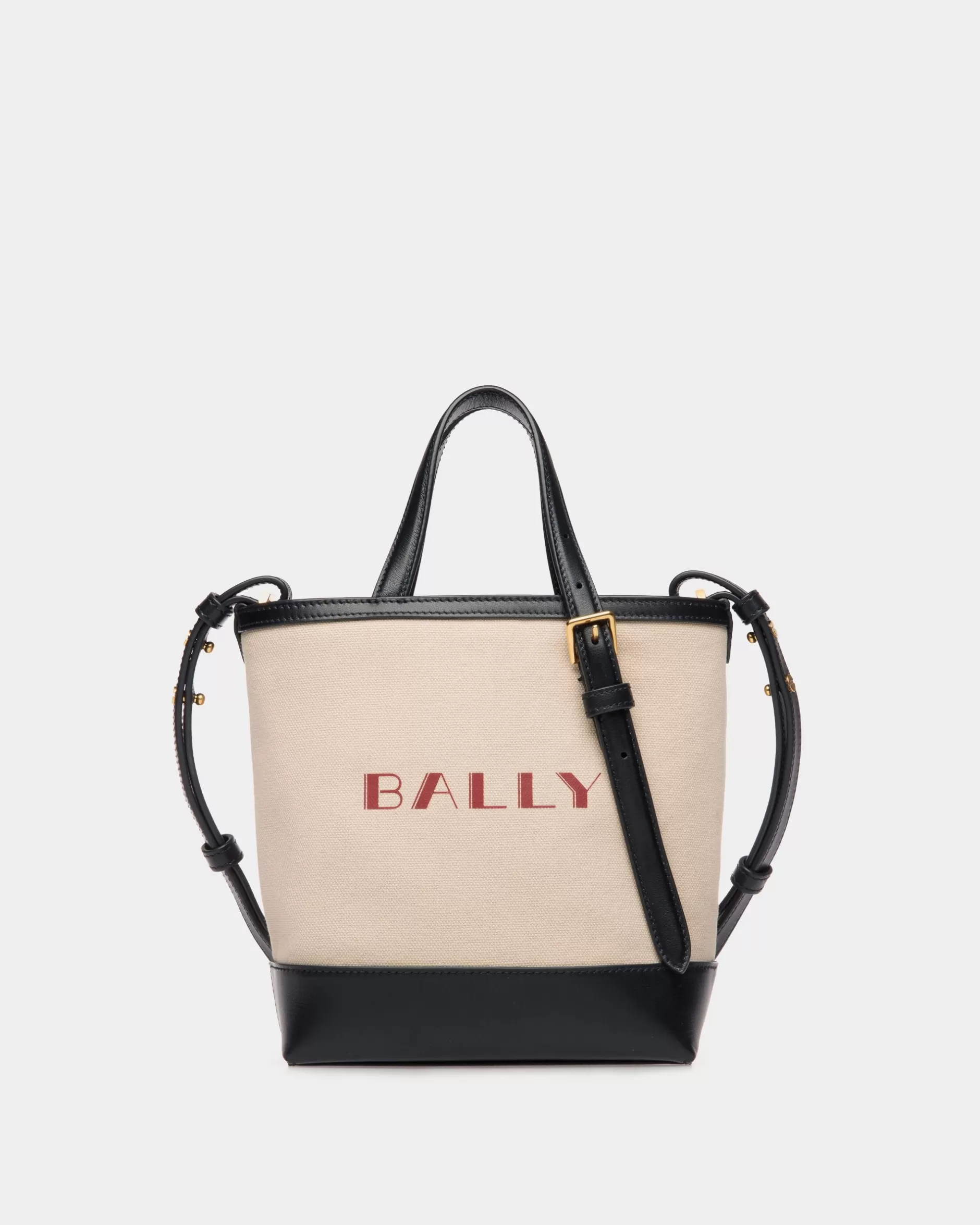 Bally Kleine Summer Capsule Tragetasche Aus Canvas Und Leder In Natur Und Marineblau Weiß Store