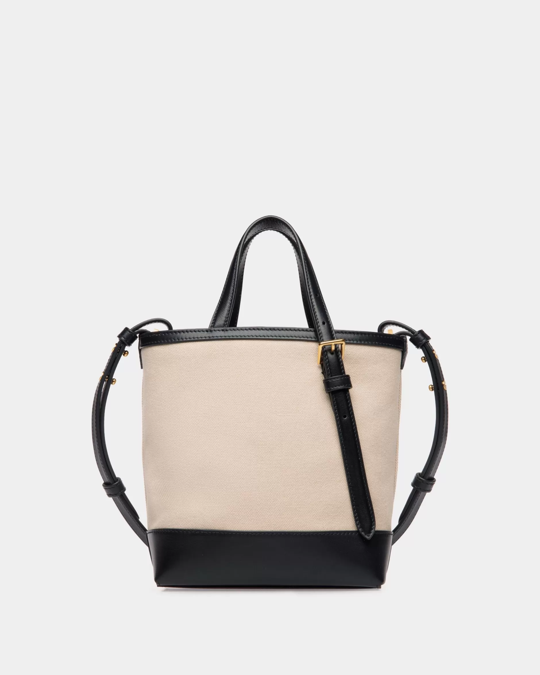 Bally Kleine Summer Capsule Tragetasche Aus Canvas Und Leder In Natur Und Marineblau Weiß Store