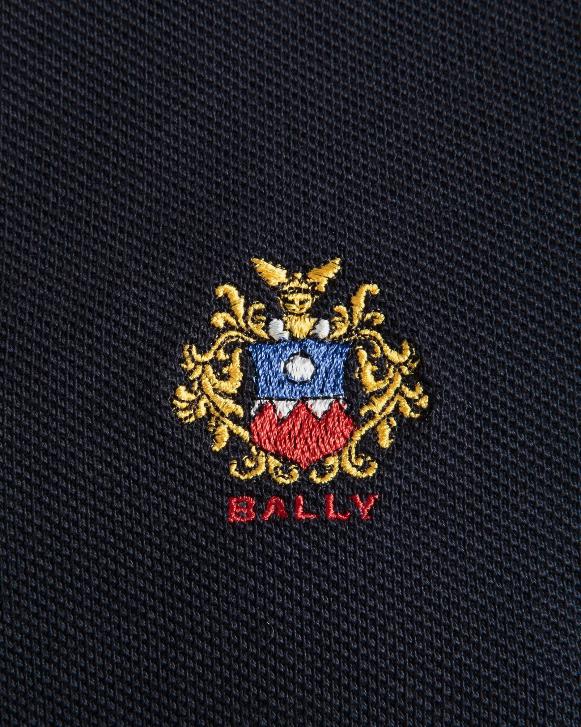 Bally Langärmeliges Poloshirt Aus Baumwolle In Navy Blue Mit Crest Logo Blau Clearance