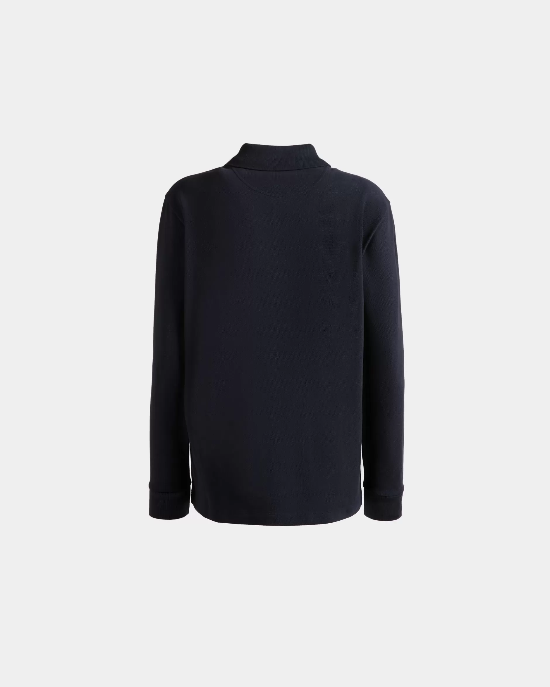 Bally Langärmeliges Poloshirt Aus Baumwolle In Navy Blue Mit Crest Logo Blau Clearance