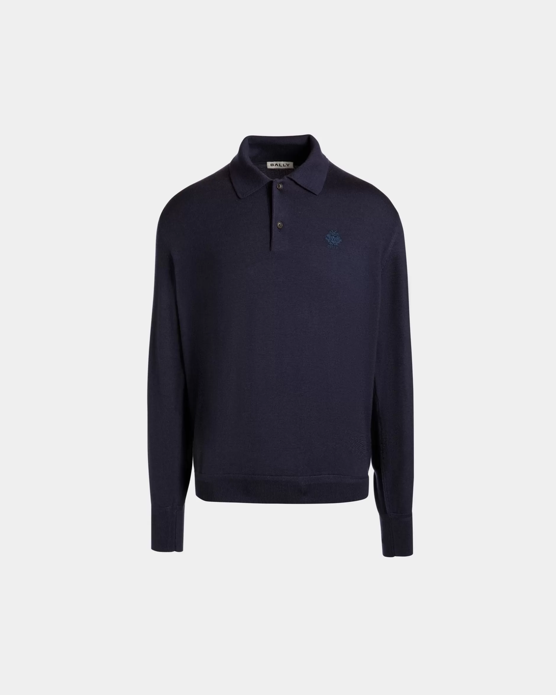Bally Langärmeliges Poloshirt Aus Kaschmirgemisch In Navy Blue Mit Crest-Logo Blau Cheap