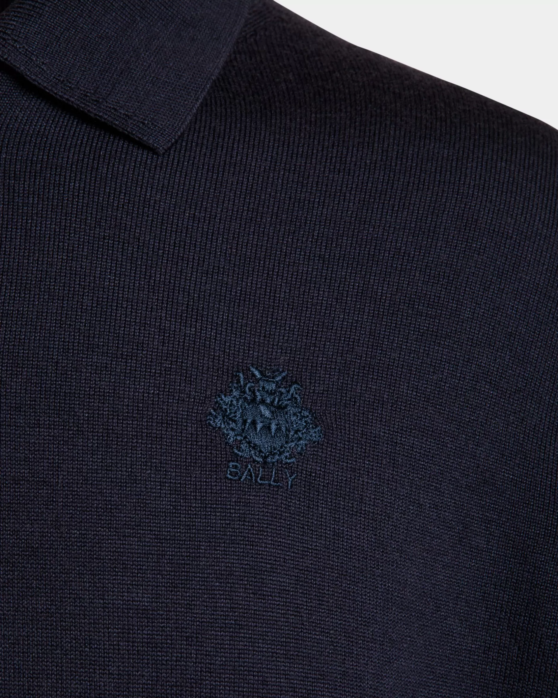 Bally Langärmeliges Poloshirt Aus Kaschmirgemisch In Navy Blue Mit Crest-Logo Blau Cheap
