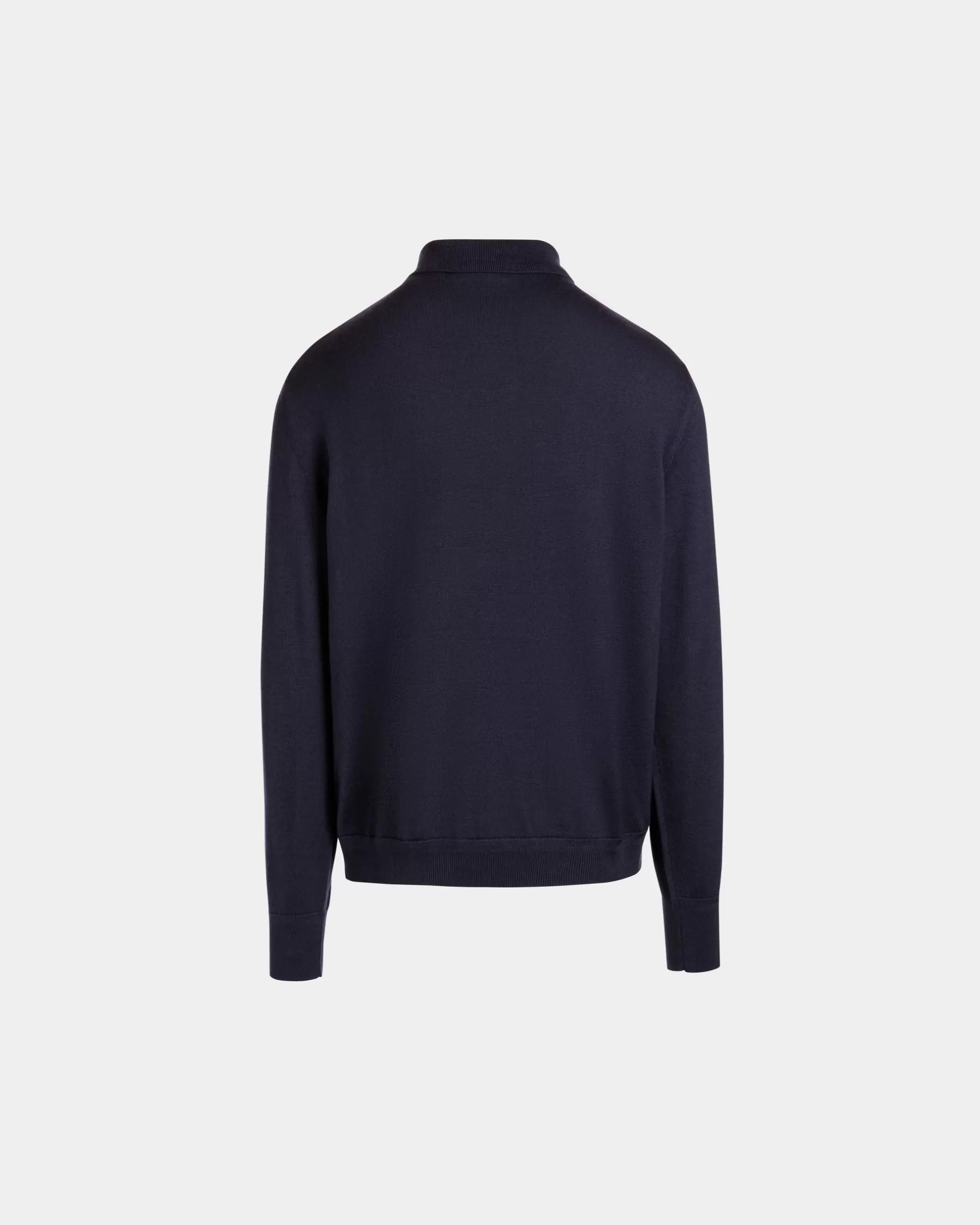 Bally Langärmeliges Poloshirt Aus Kaschmirgemisch In Navy Blue Mit Crest-Logo Blau Cheap