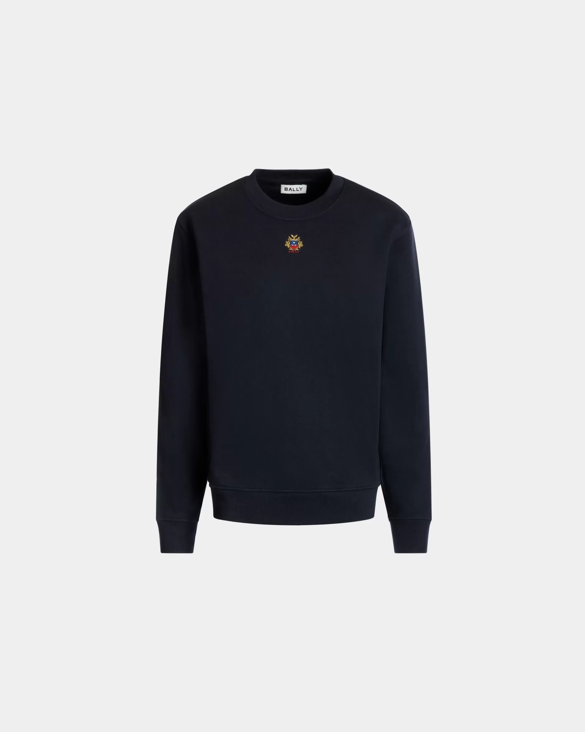 Bally Rundhalspullover Aus Baumwolle In Navy Blue Mit Crest Logo Blau Shop