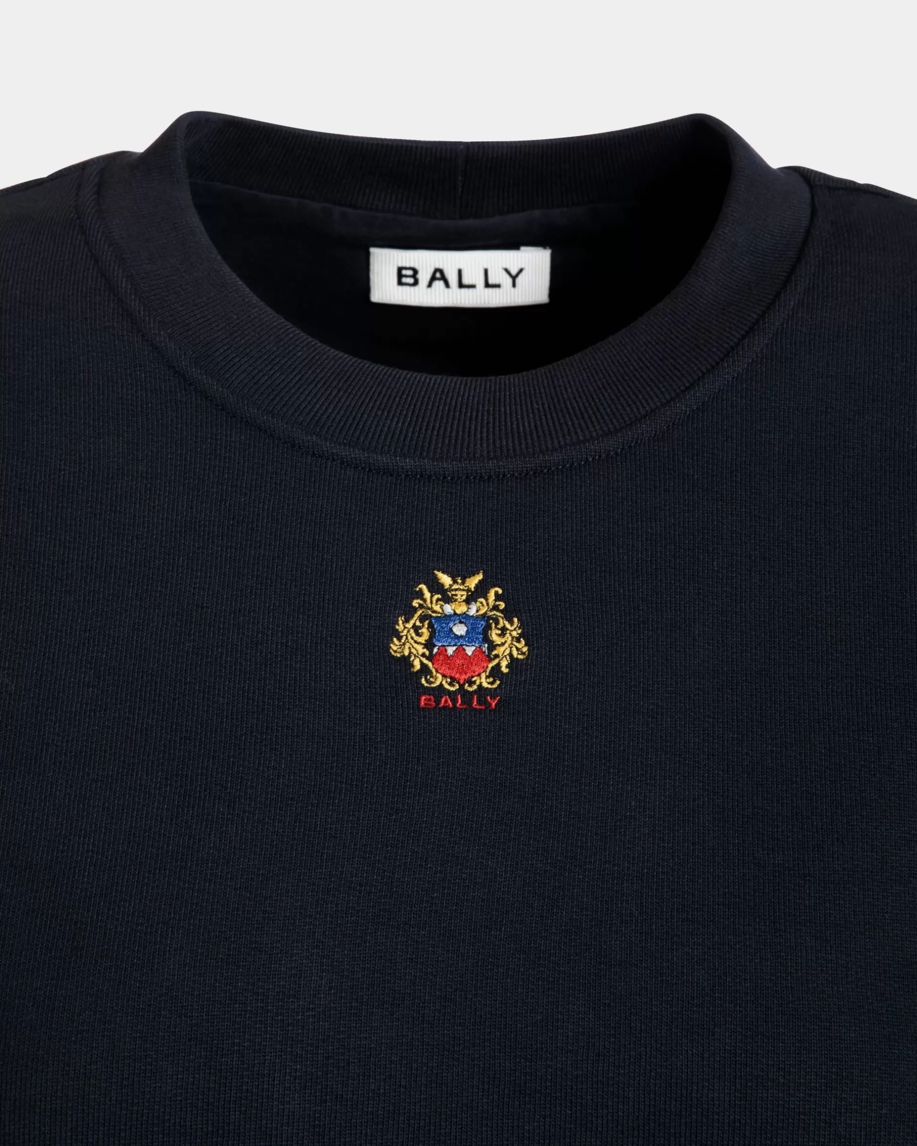 Bally Rundhalspullover Aus Baumwolle In Navy Blue Mit Crest Logo Blau Shop