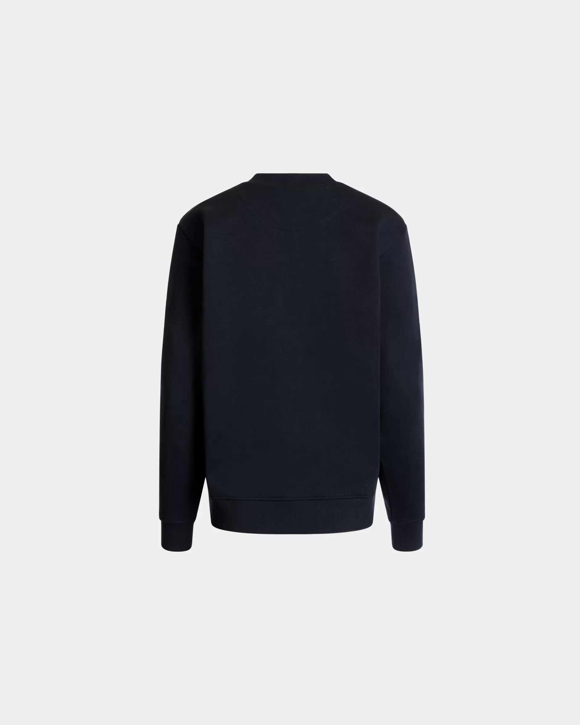 Bally Rundhalspullover Aus Baumwolle In Navy Blue Mit Crest Logo Blau Shop