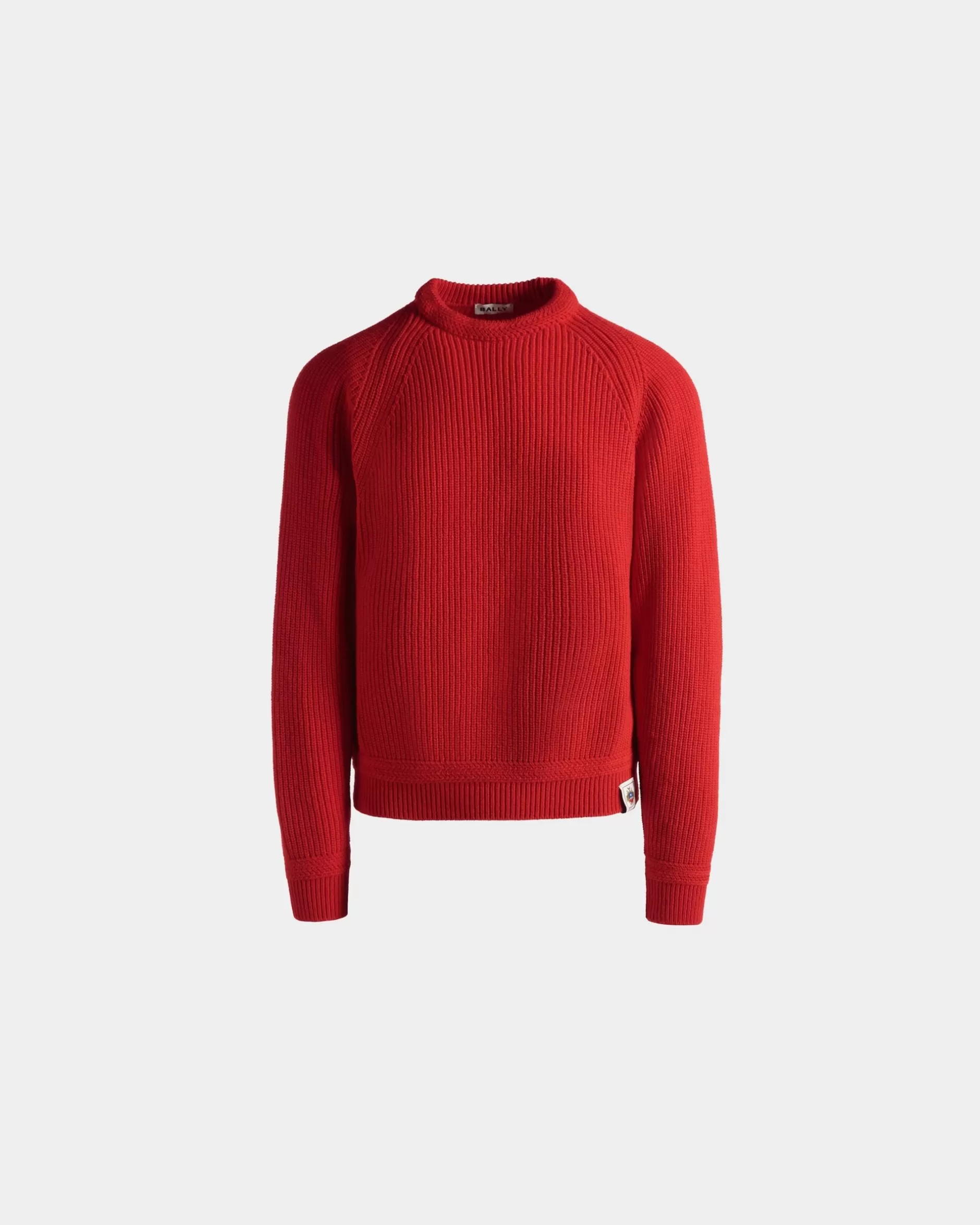 Bally Rundhalspullover Aus Wolle In Candy Red Mit Crest Logo Rot Flash Sale