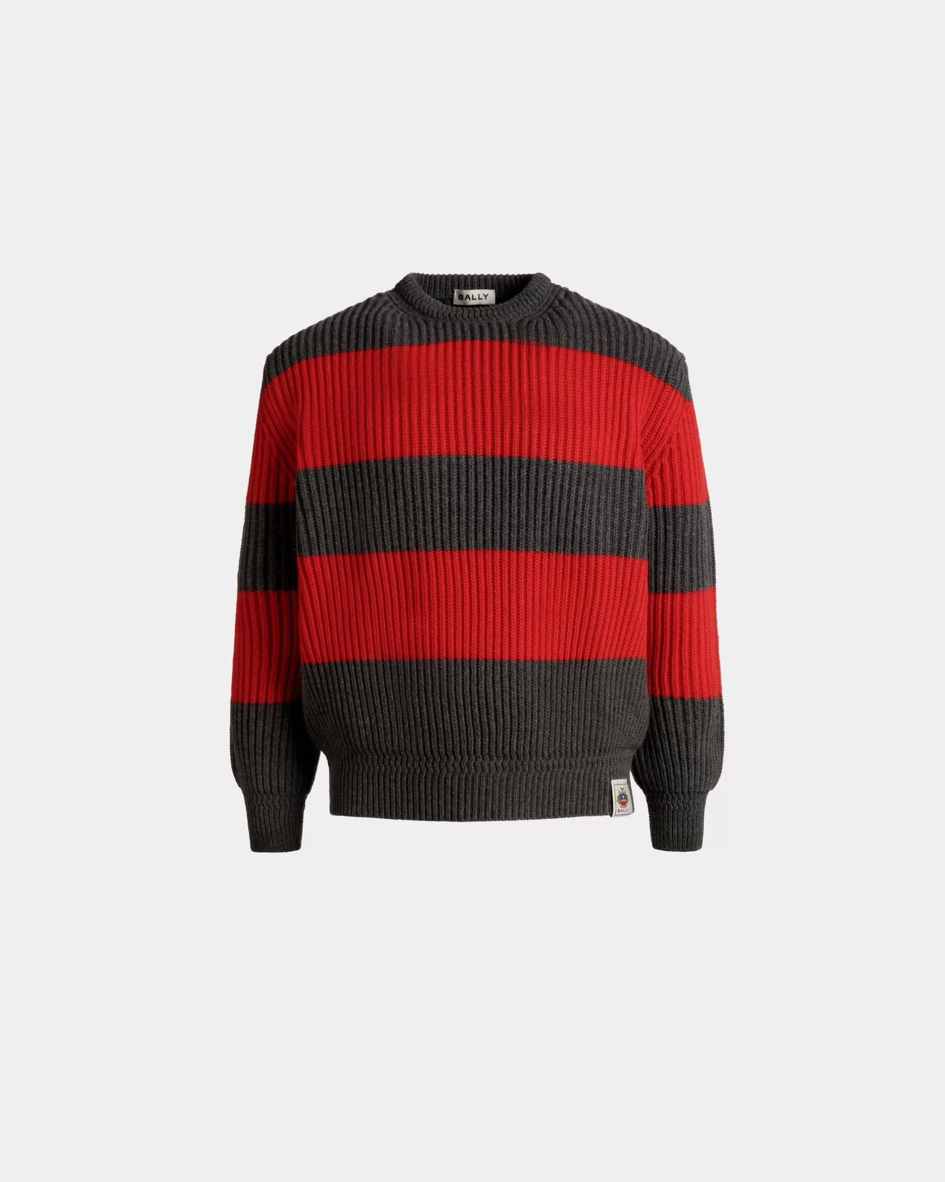 Bally Rundhalspullover Aus Wolle In Candy Red Und Dunkelgrau Mit Crest Logo Mehrfarbig Clearance