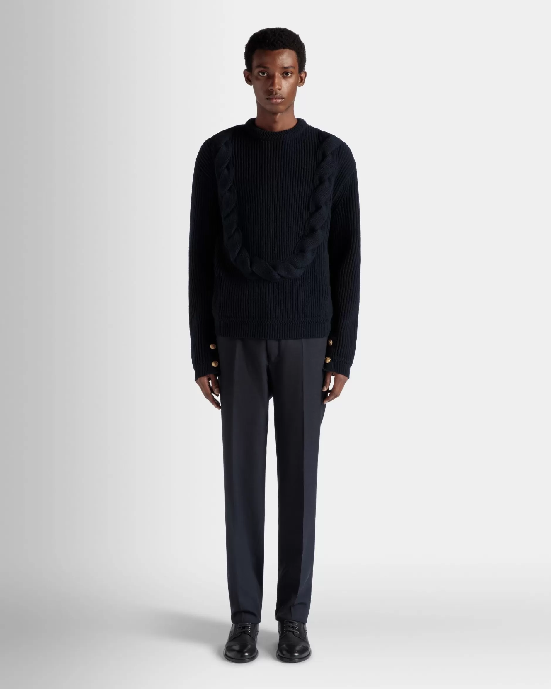 Bally Rundhalspullover Aus Wolle In Navy Blue Aus Der Adrien Brody Travel-Kollektion Blau Online