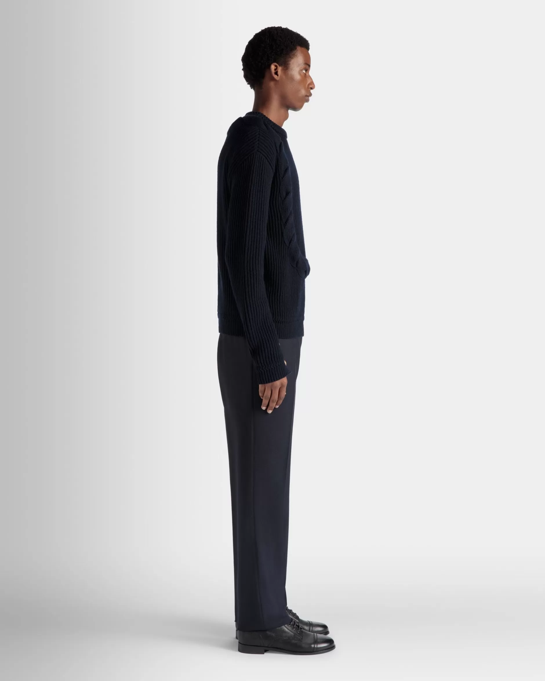 Bally Rundhalspullover Aus Wolle In Navy Blue Aus Der Adrien Brody Travel-Kollektion Blau Online