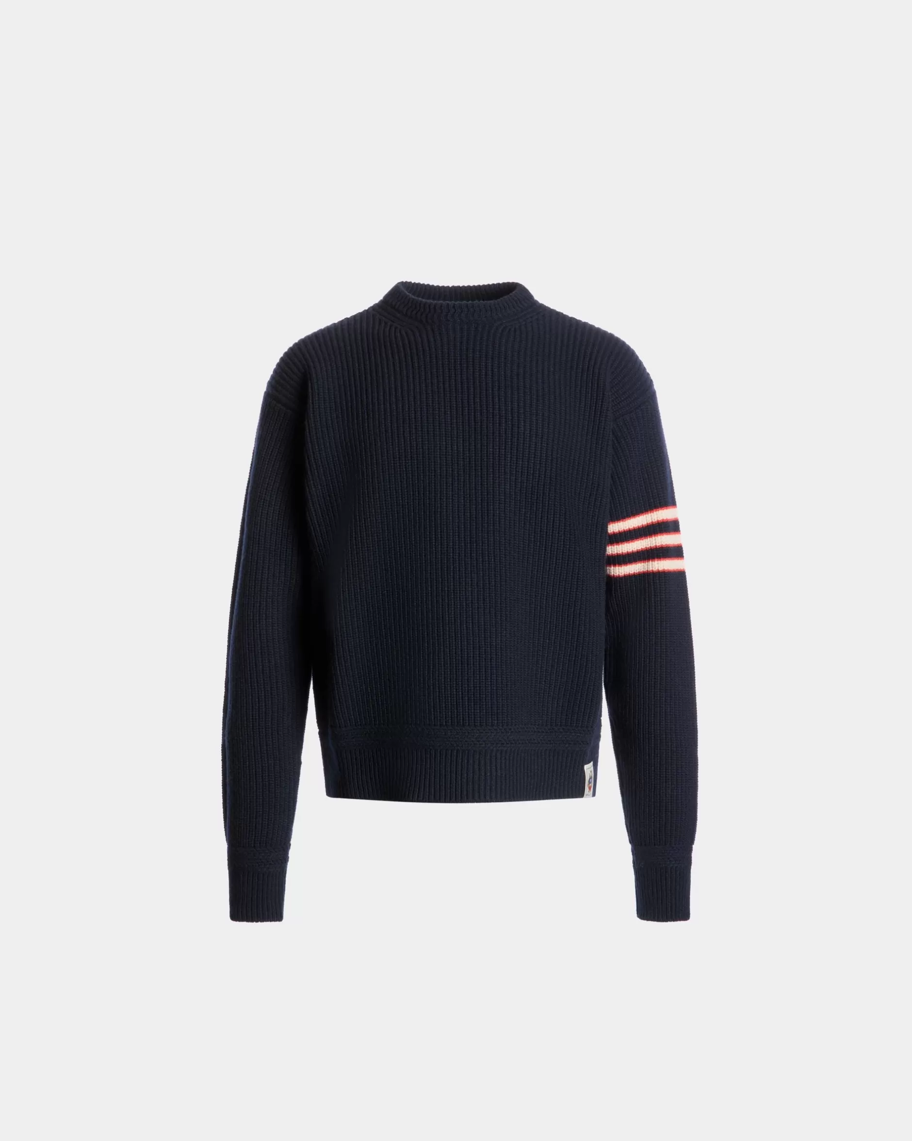 Bally Rundhalspullover Aus Wolle In Navy Blue Mit Crest Logo Blau Online
