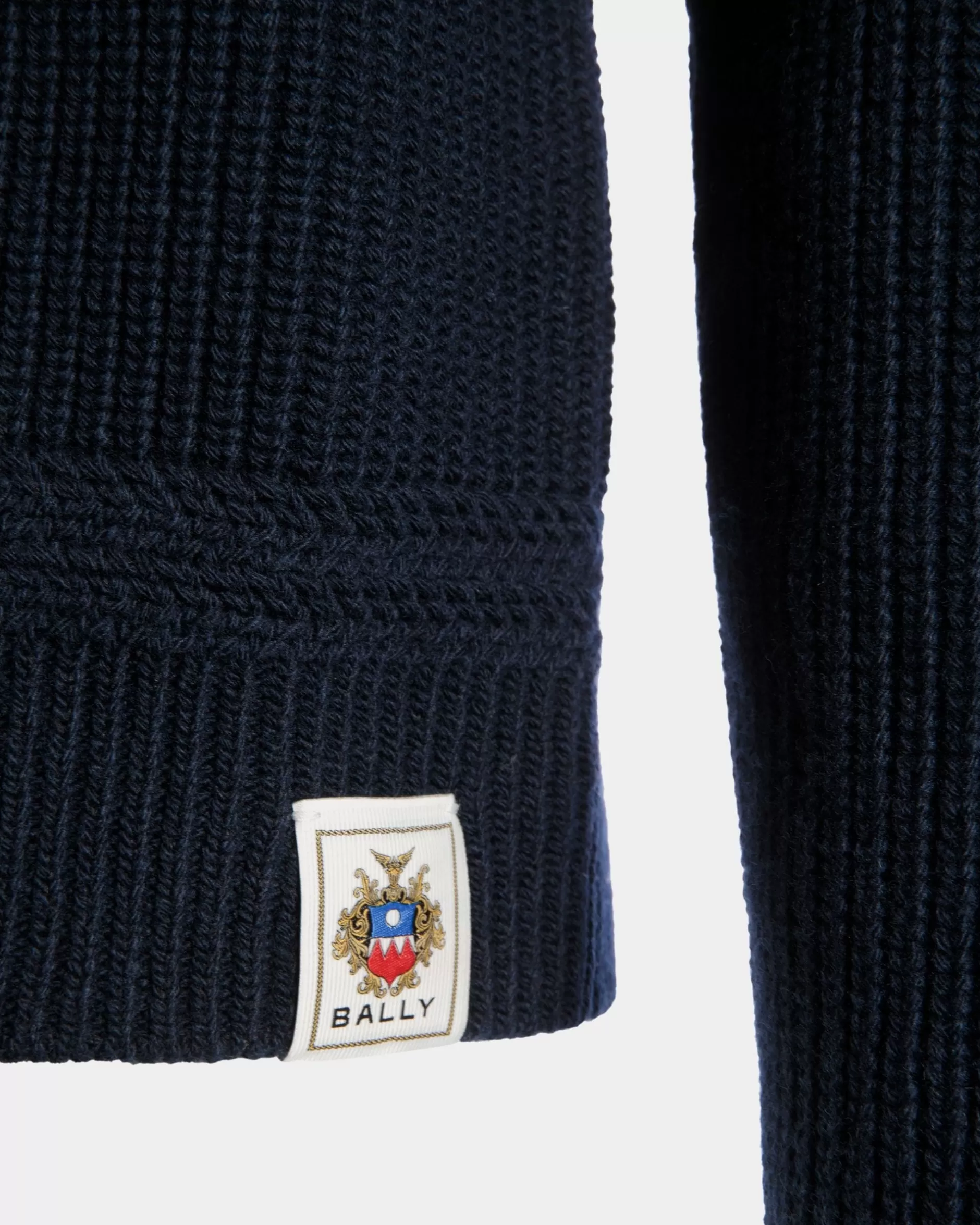 Bally Rundhalspullover Aus Wolle In Navy Blue Mit Crest Logo Blau Online