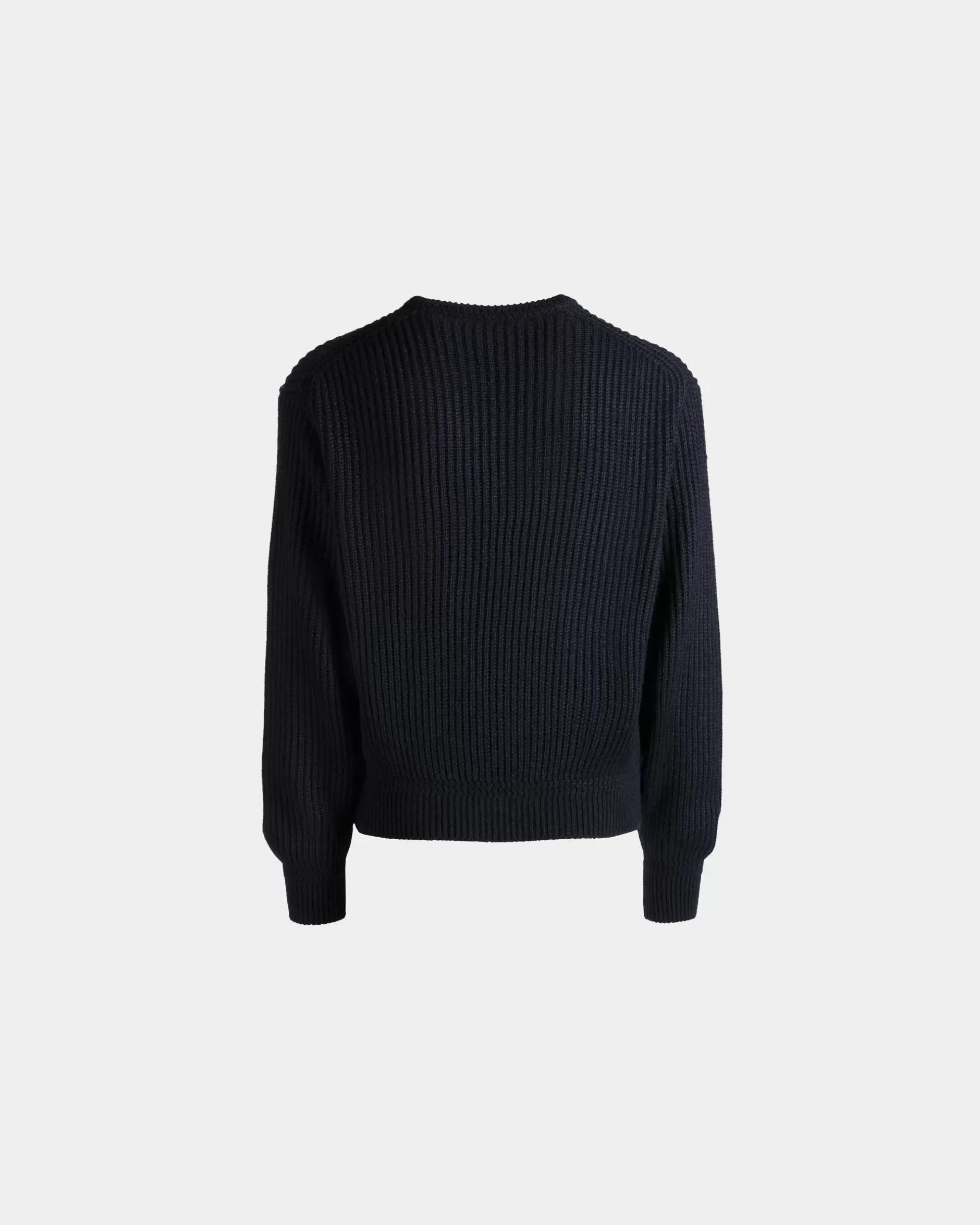 Bally Rundhalspullover Aus Woll-Seiden-Mix In Navy Blue Mit Crest Logo Blau Fashion