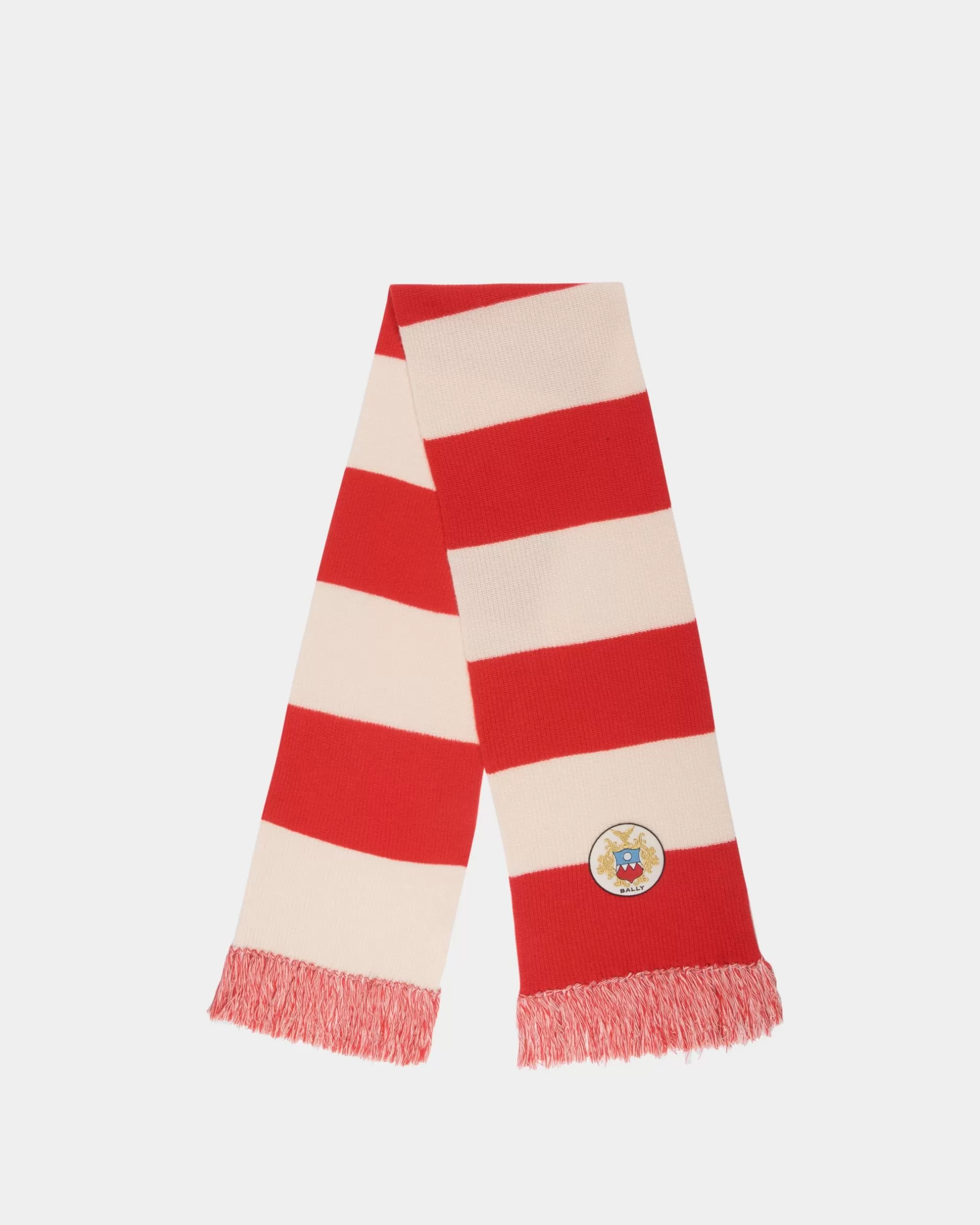 Bally Schal Aus Wolle In Candy Red Und Elfenbein Mit -Wappen-Logo Mehrfarbig Flash Sale