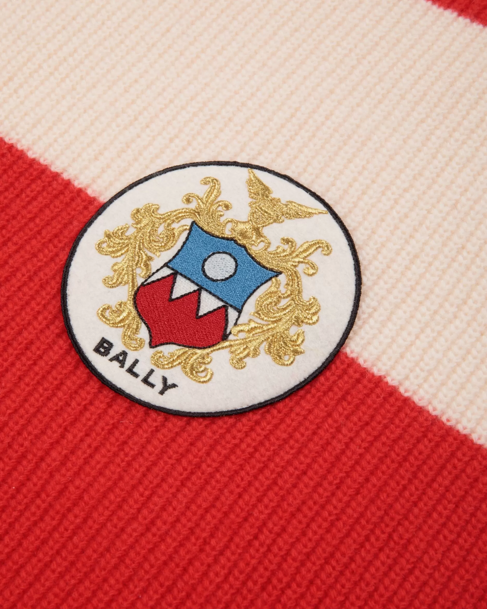 Bally Schal Aus Wolle In Candy Red Und Elfenbein Mit -Wappen-Logo Mehrfarbig Flash Sale