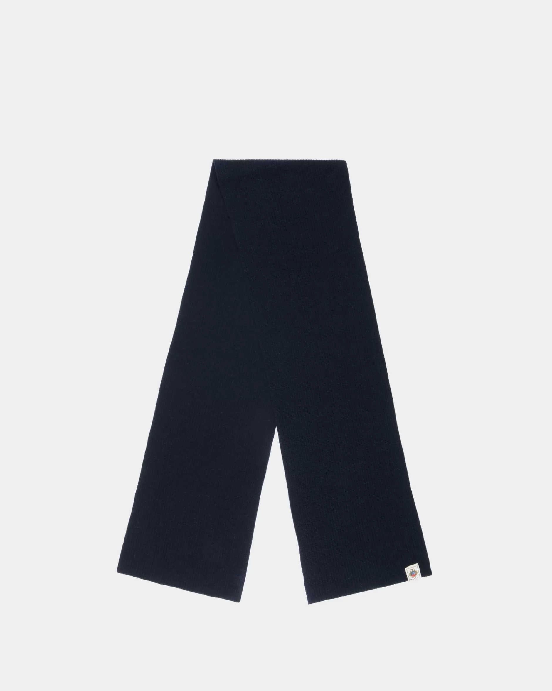 Bally Schal Aus Wolle In Navy Blue Mit Crest Logo Blau Best