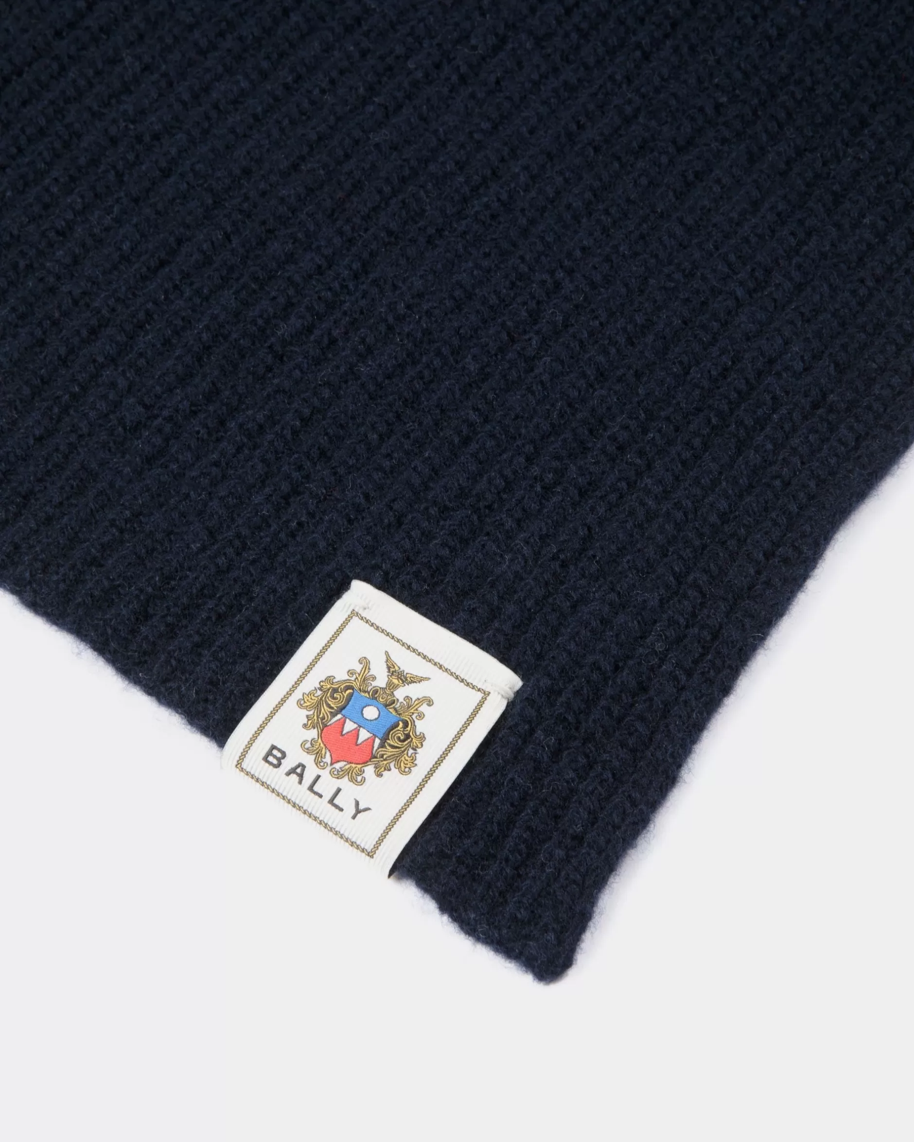 Bally Schal Aus Wolle In Navy Blue Mit Crest Logo Blau Best