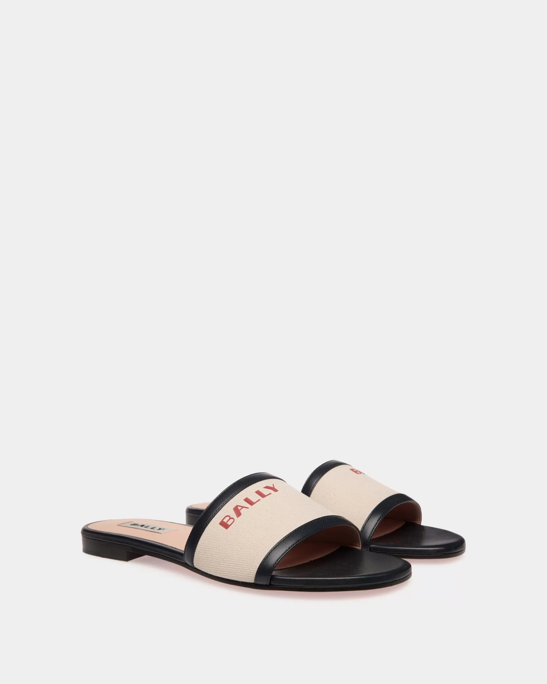 Bally Summer Capsule Pantolette Aus Canvas Und Leder In Natur Und Marineblau Mehrfarbig Sale