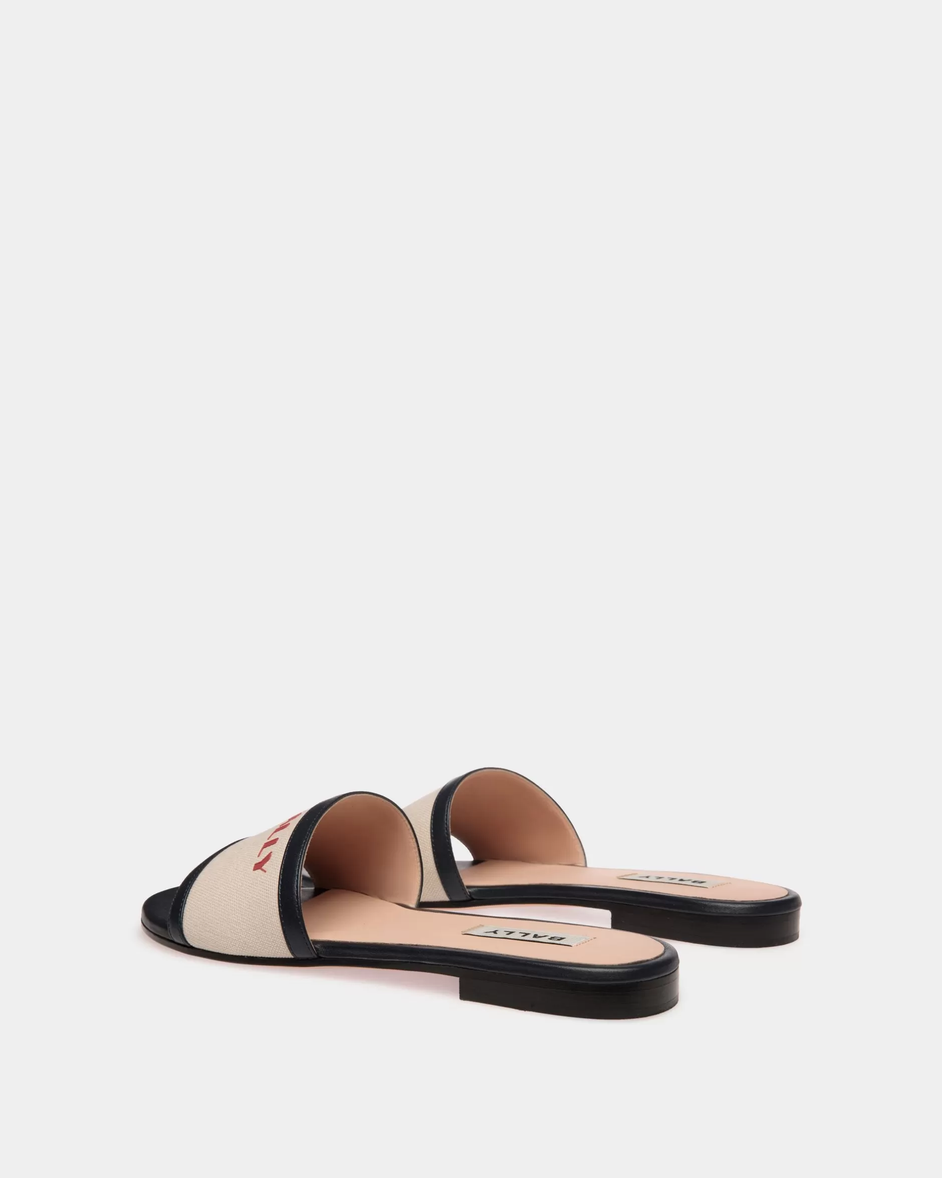 Bally Summer Capsule Pantolette Aus Canvas Und Leder In Natur Und Marineblau Mehrfarbig Sale