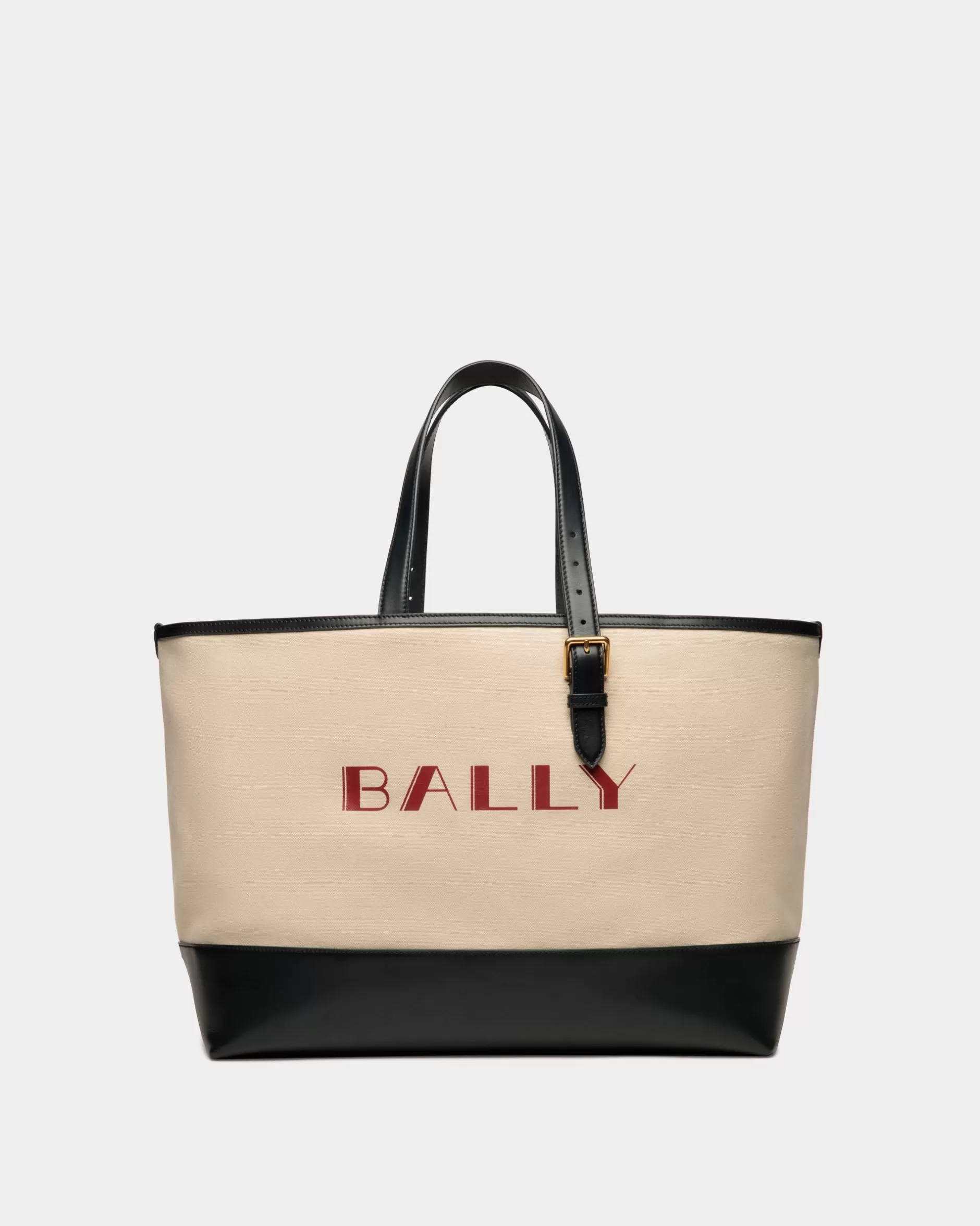 Bally Summer Capsule Tragetasche Aus Canvas Und Leder In Natur Und Marineblau Weiß Cheap