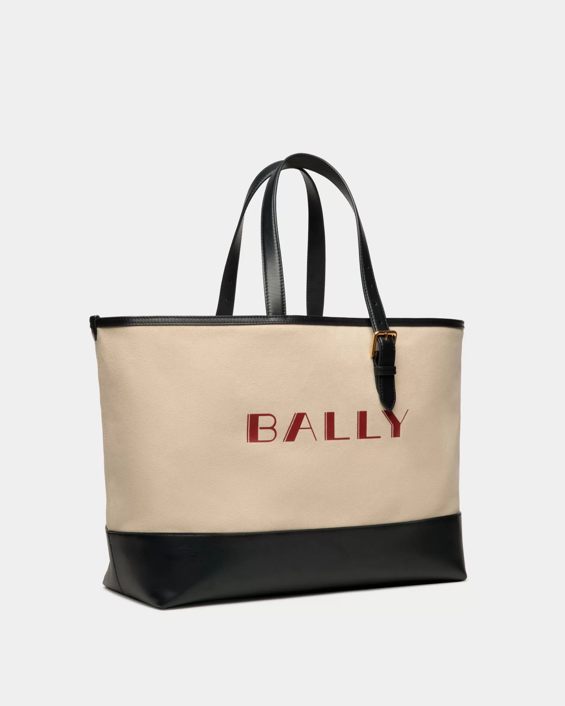 Bally Summer Capsule Tragetasche Aus Canvas Und Leder In Natur Und Marineblau Weiß Cheap