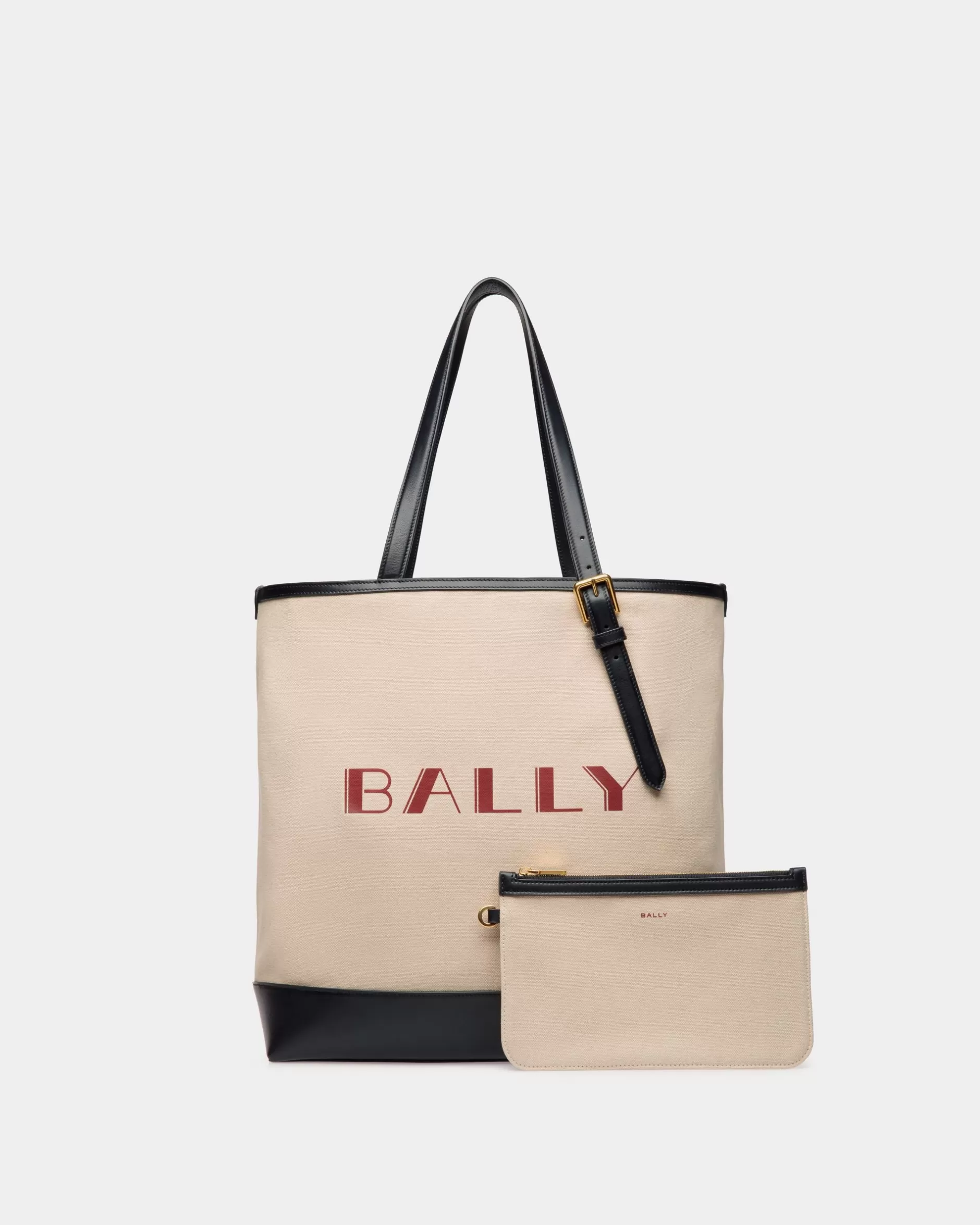 Bally Summer Capsule Tragetasche Aus Canvas Und Leder In Natur Und Marineblau Weiß Hot
