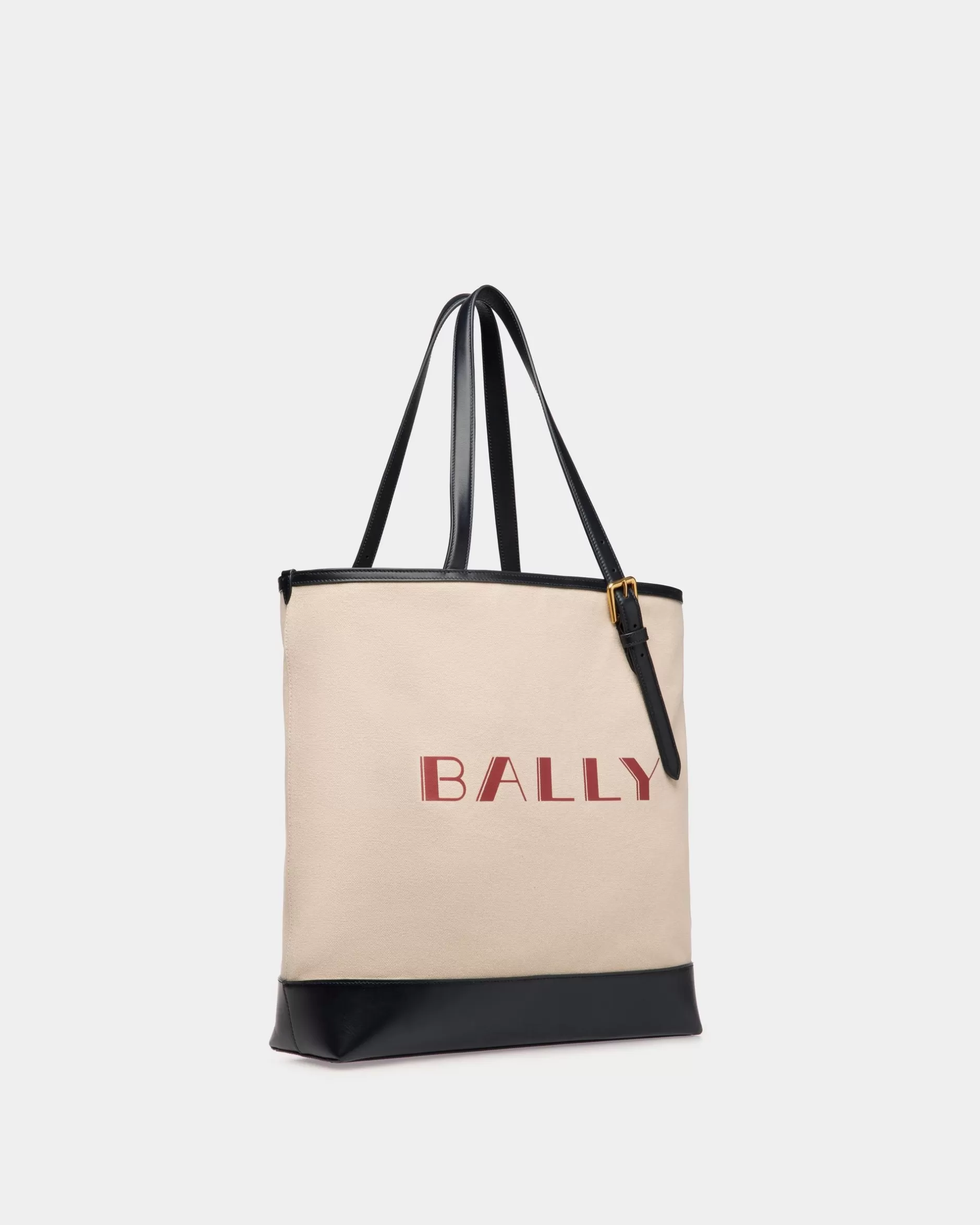 Bally Summer Capsule Tragetasche Aus Canvas Und Leder In Natur Und Marineblau Weiß Hot